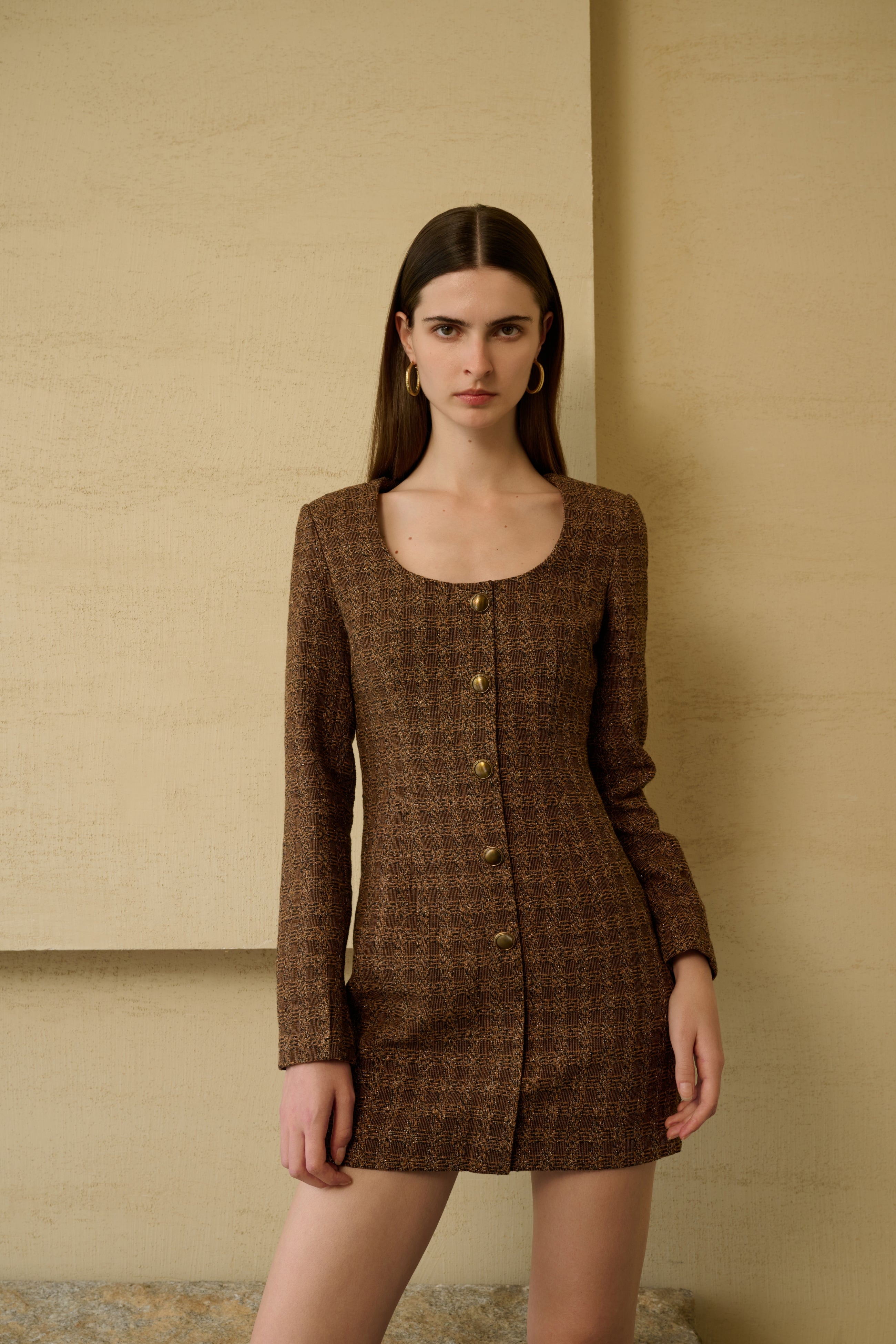 Tweed check long sleeve dress Tweed check long sleeve dress