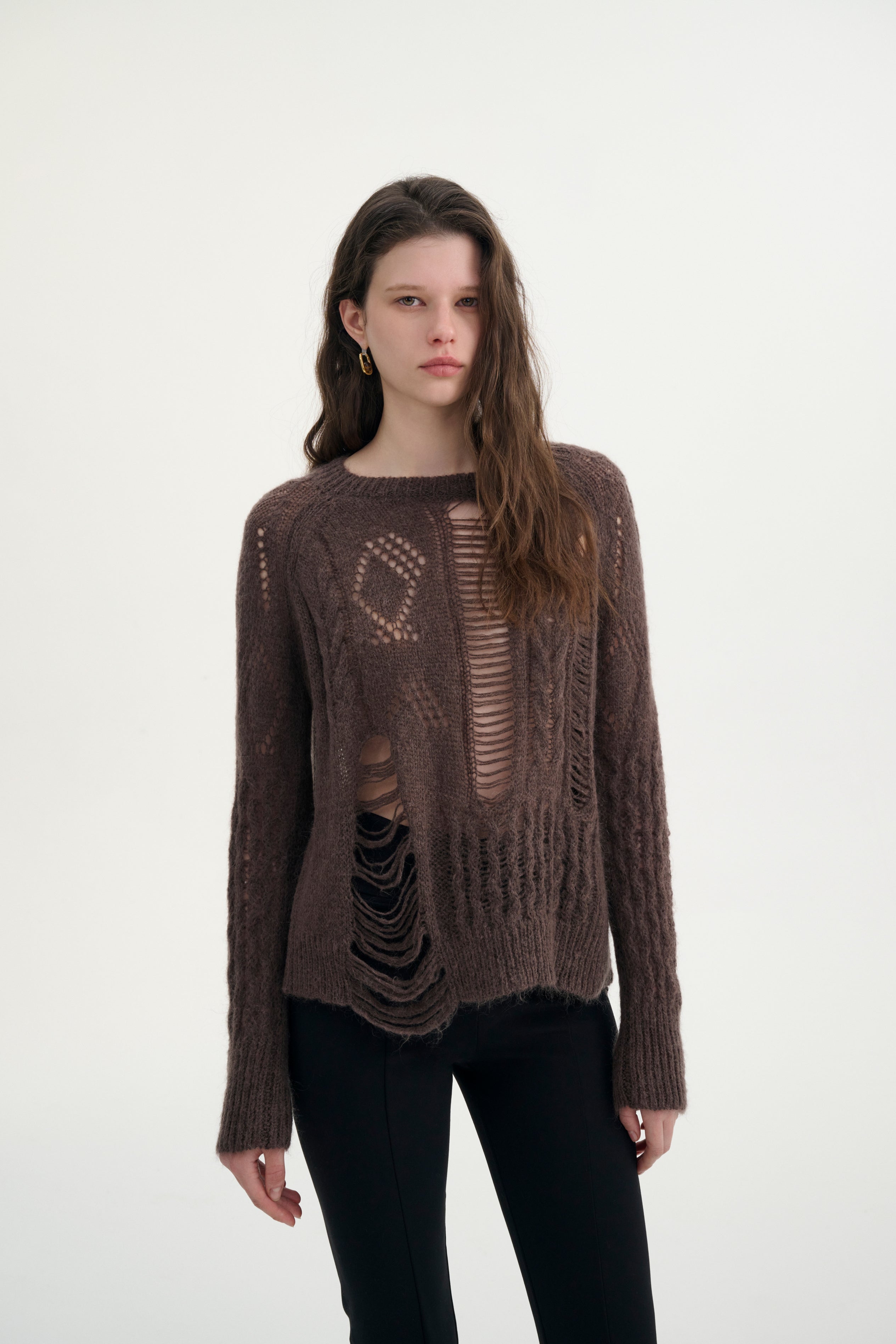 Distressed relaxed sweater