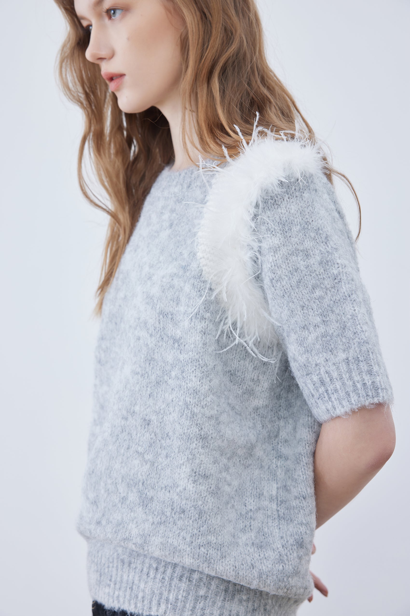 Feather embroidered sweater