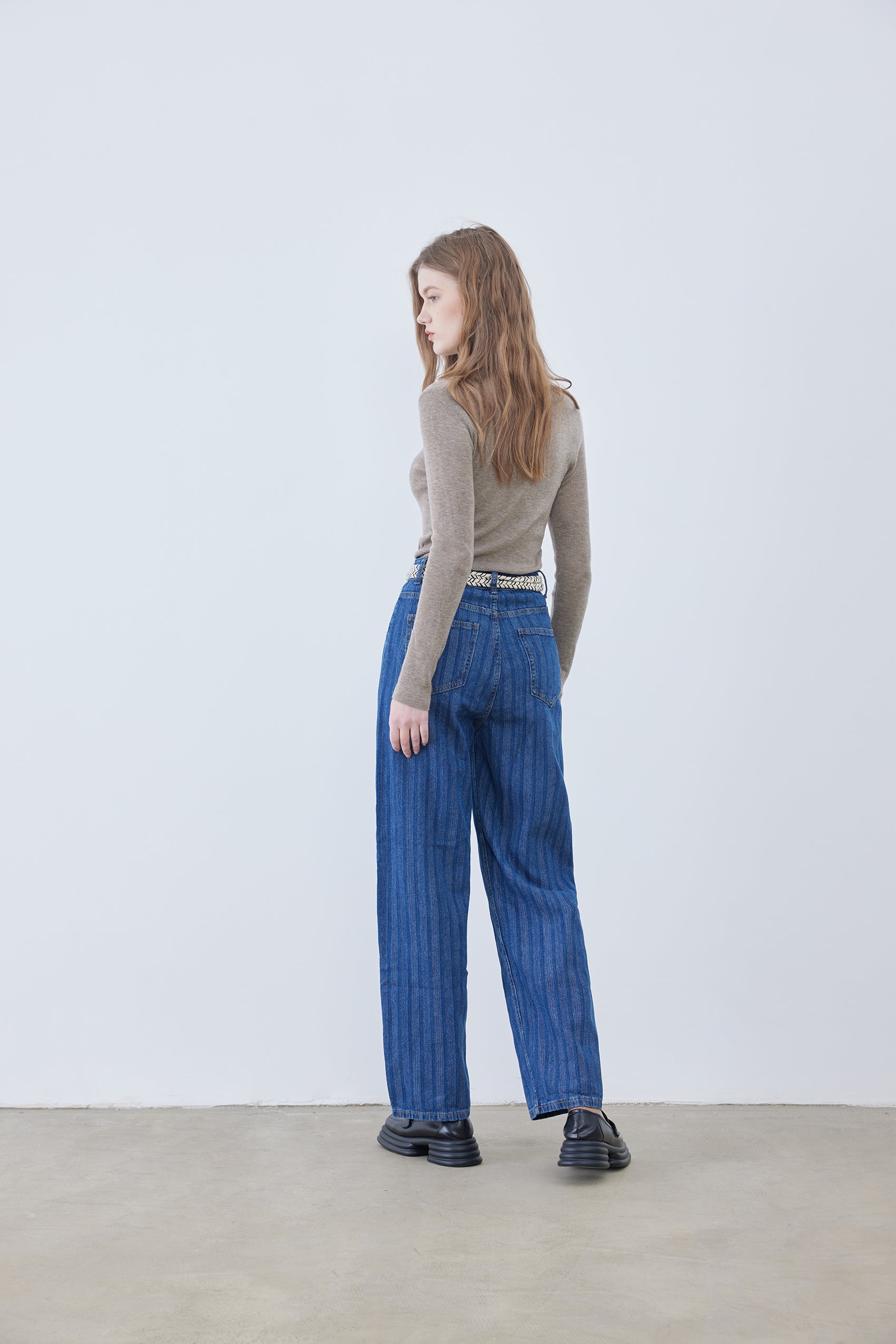 Striped straight cut jeans