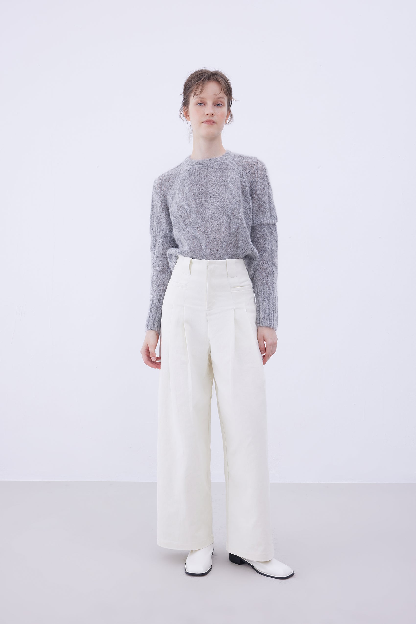 Wide leg cotton trousers