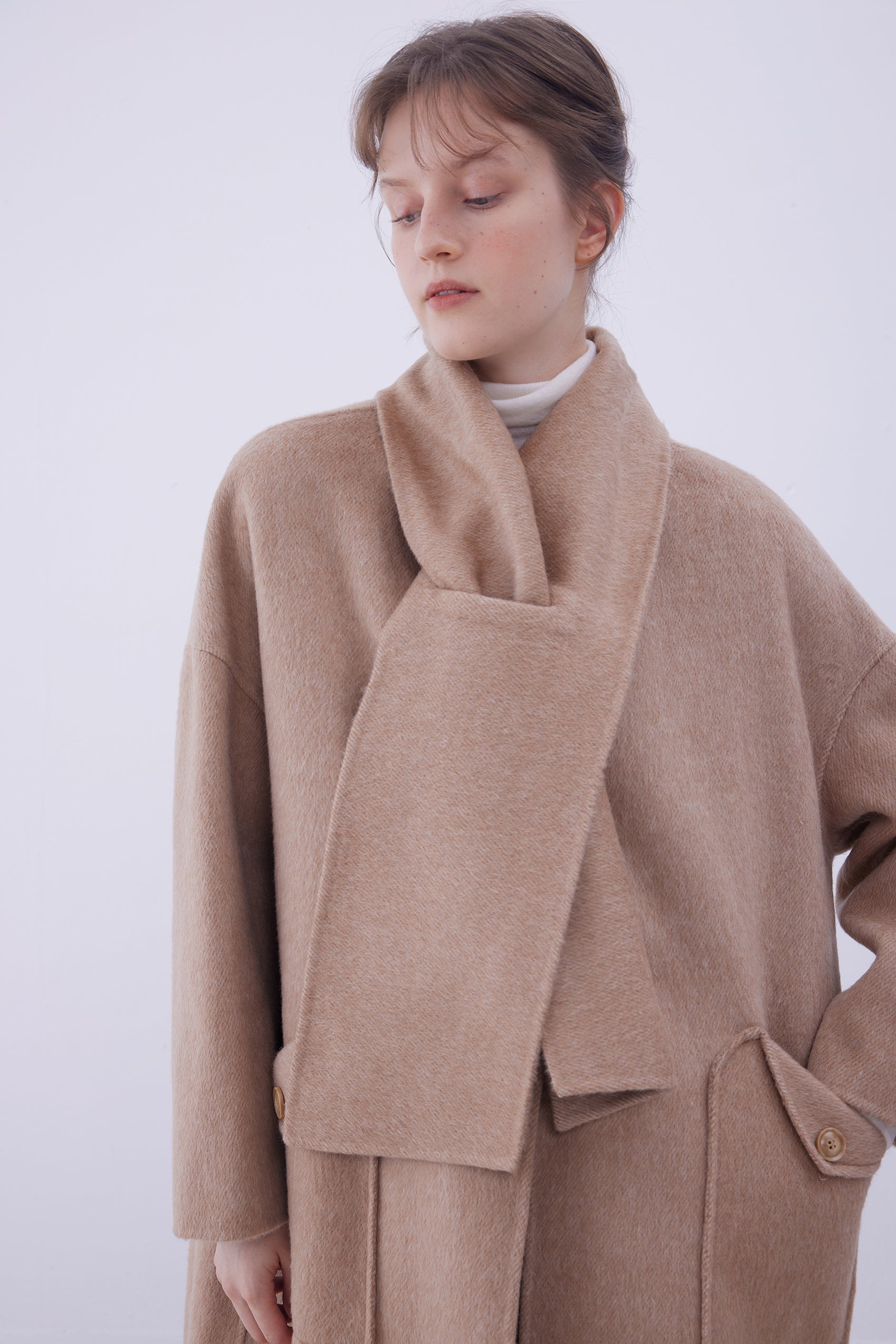 Overcoat with wool scarf