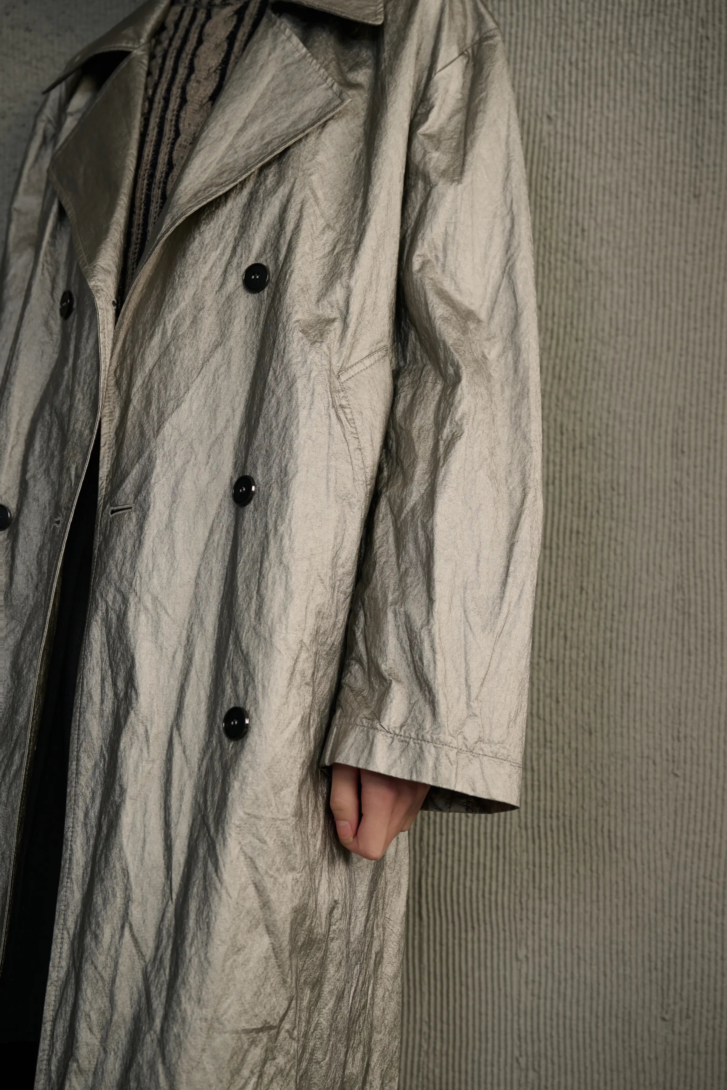 Silver sheen trench coat