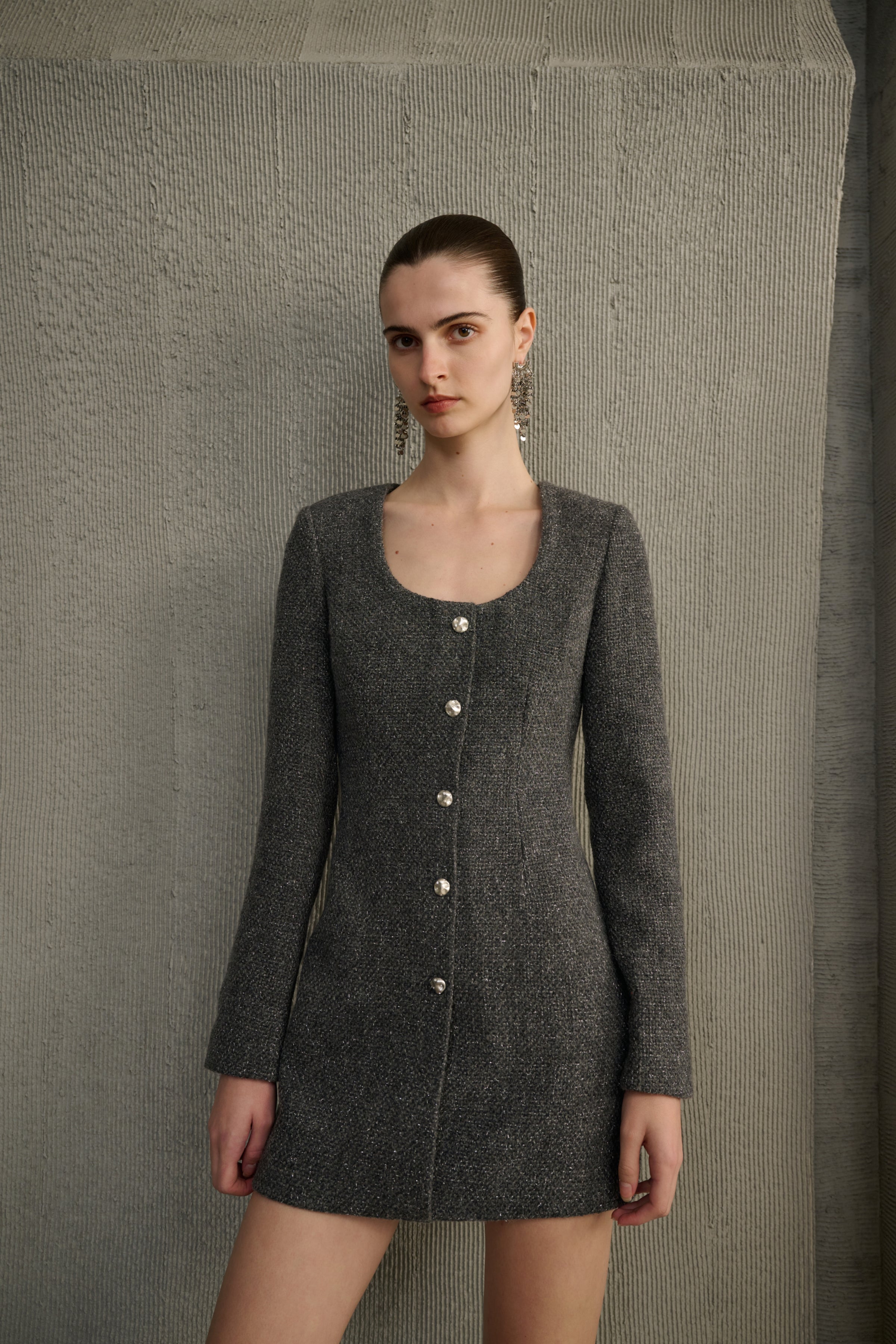 Kleid aus Tweed mit langen Ärmeln 