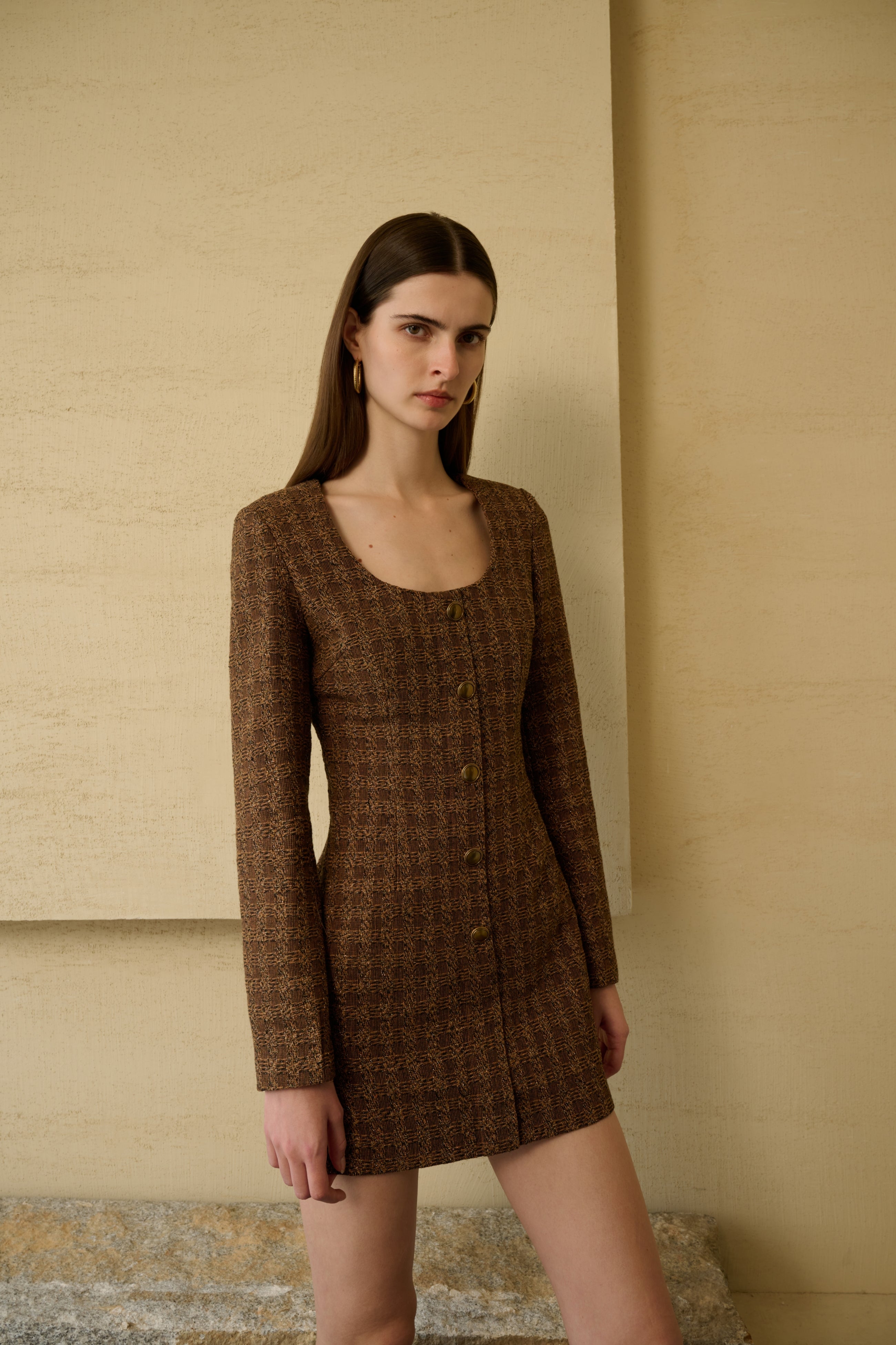Tweed check long sleeve dress Ancosti Tweed check long sleeve dress Ancosti