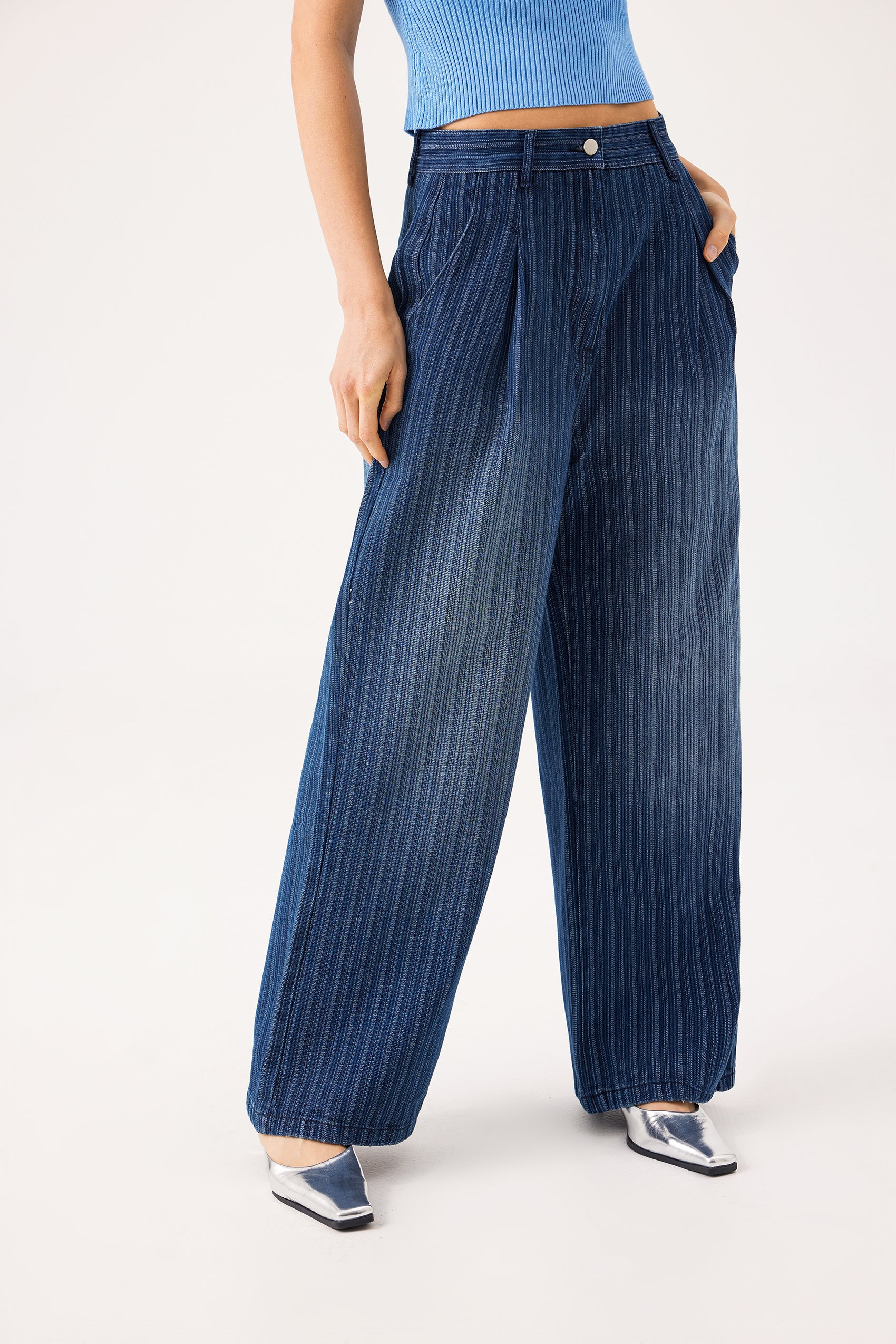 Striped wide leg jeans
