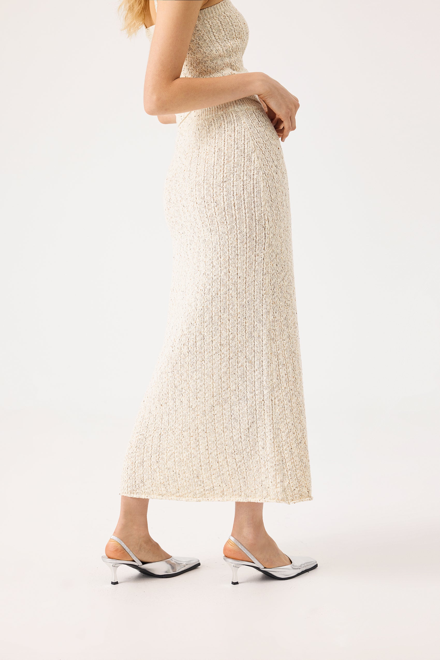 Pointelle knit pencil skirt