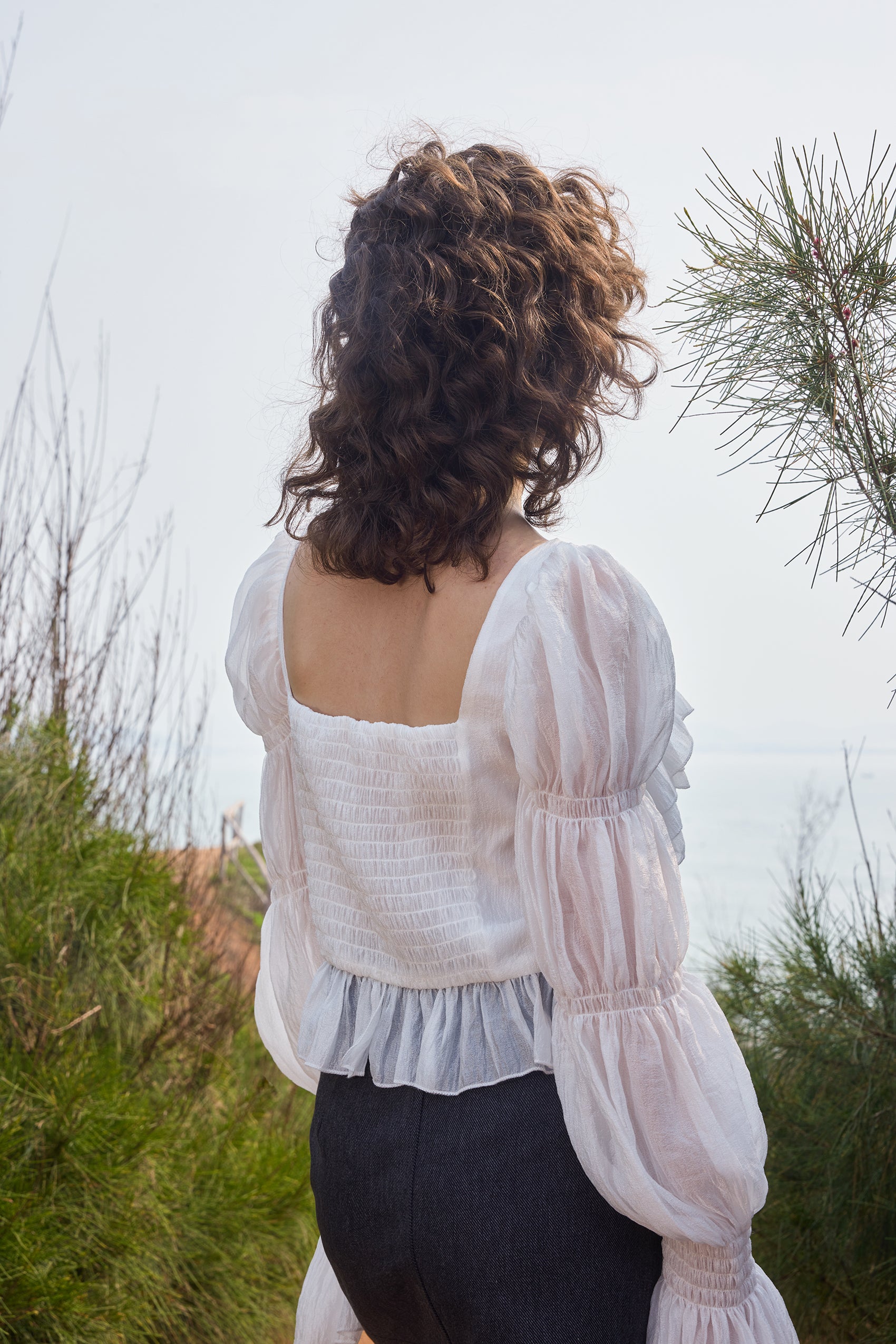 Tiered ruffle square neck top
