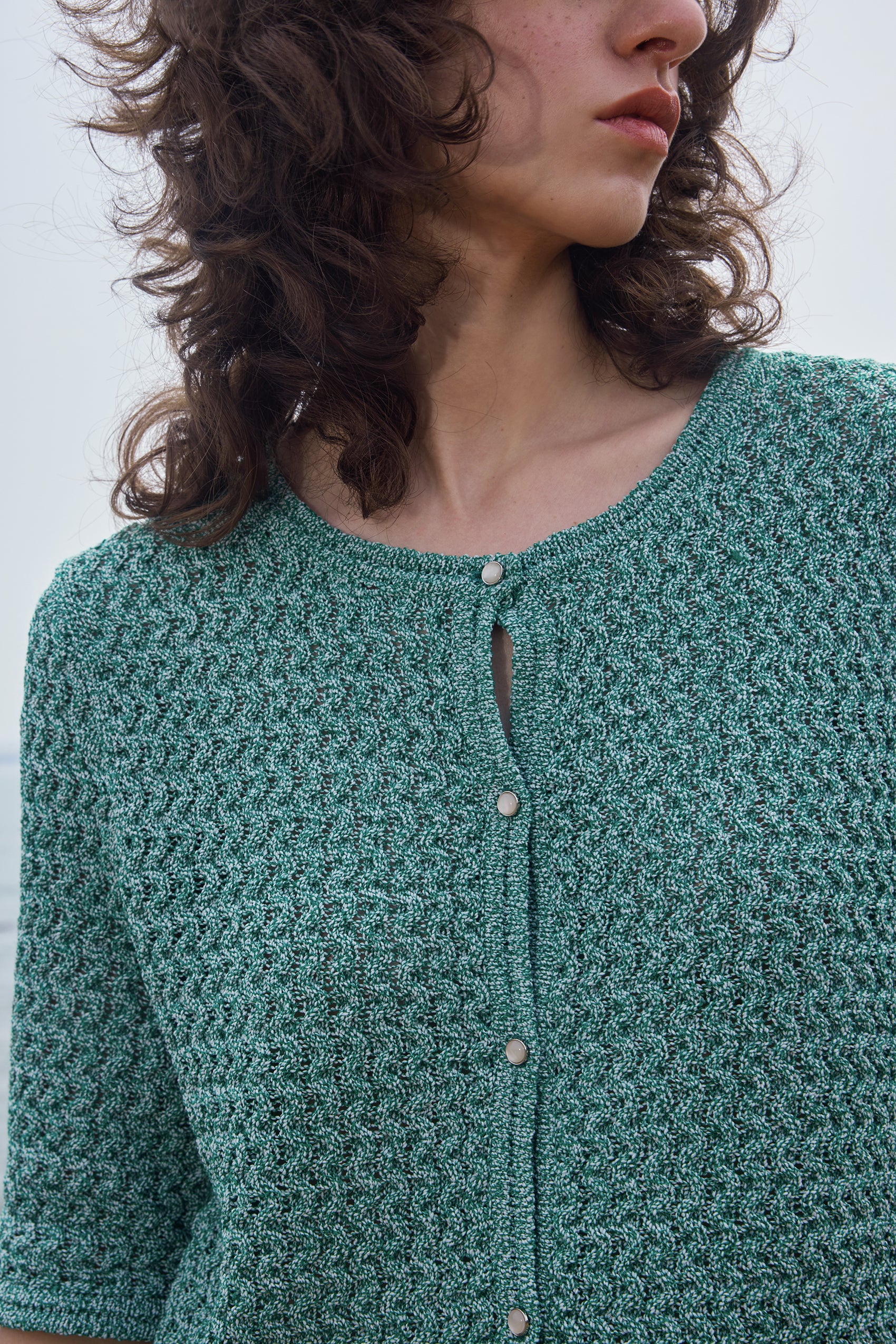 Elbow sleeve marled knit cardigan