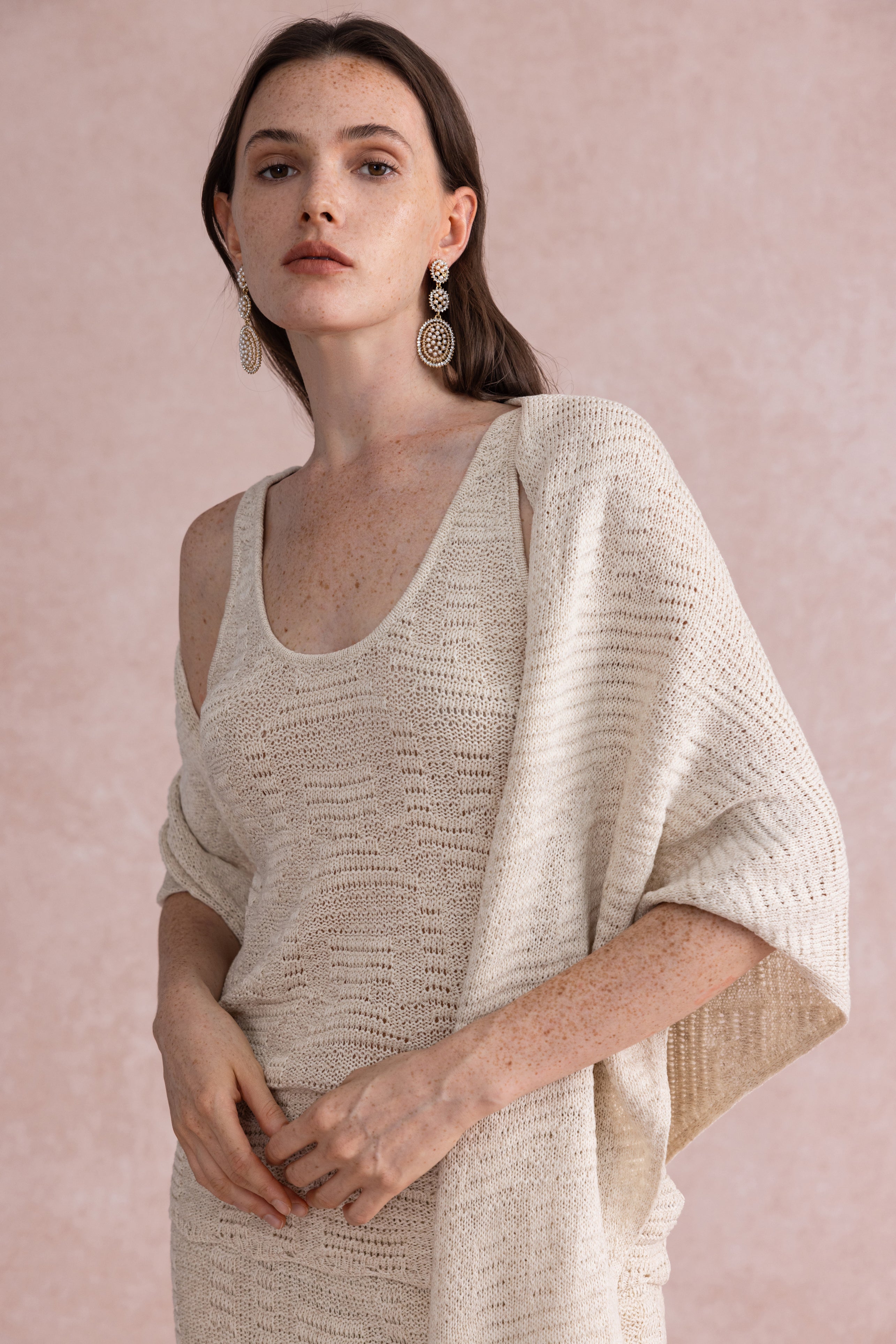 3-Piece knit set with shawl