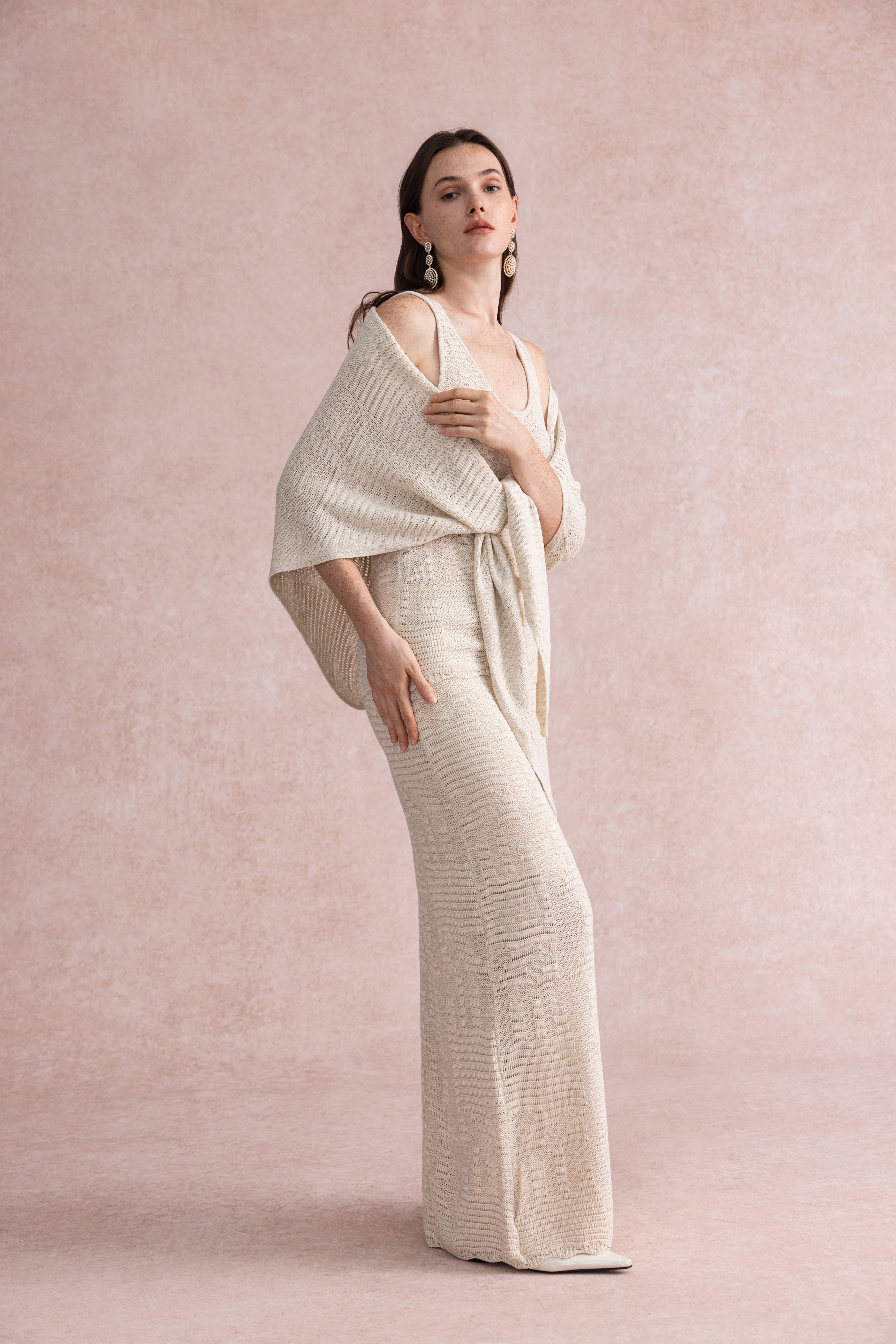 3-Piece knit set with shawl