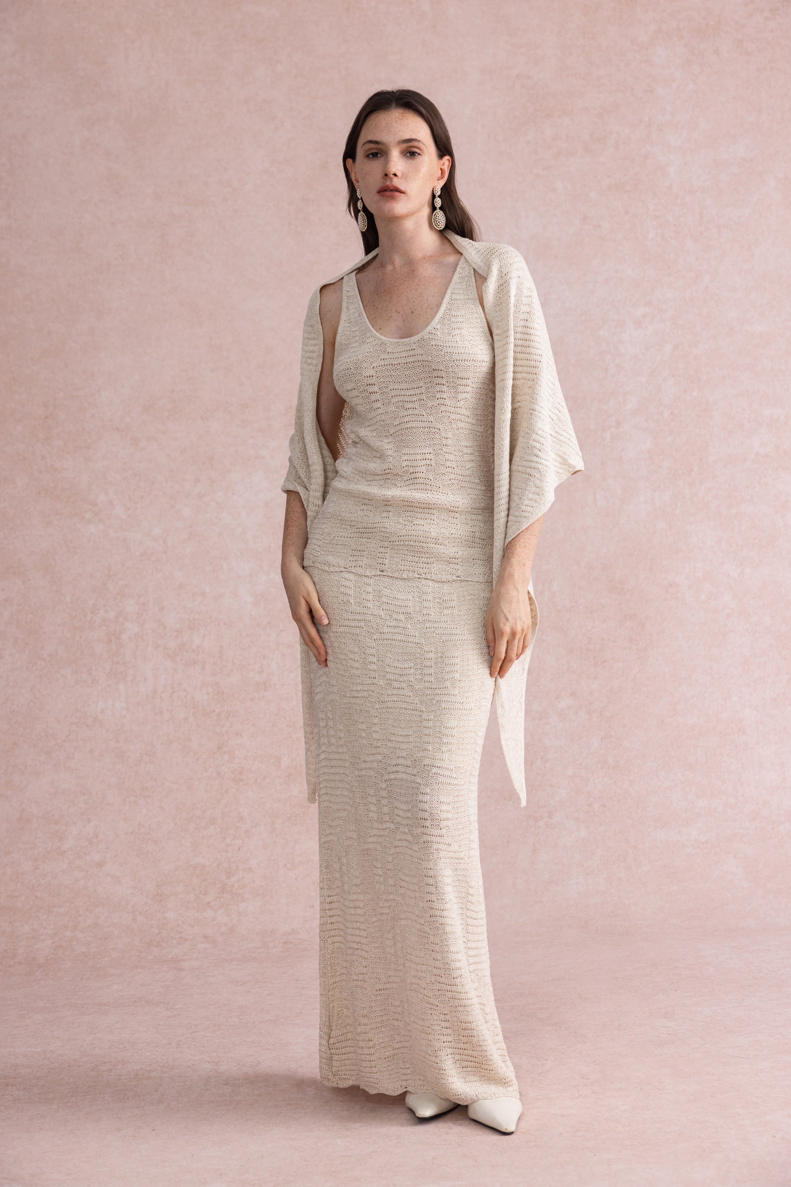 3-Piece knit set with shawl