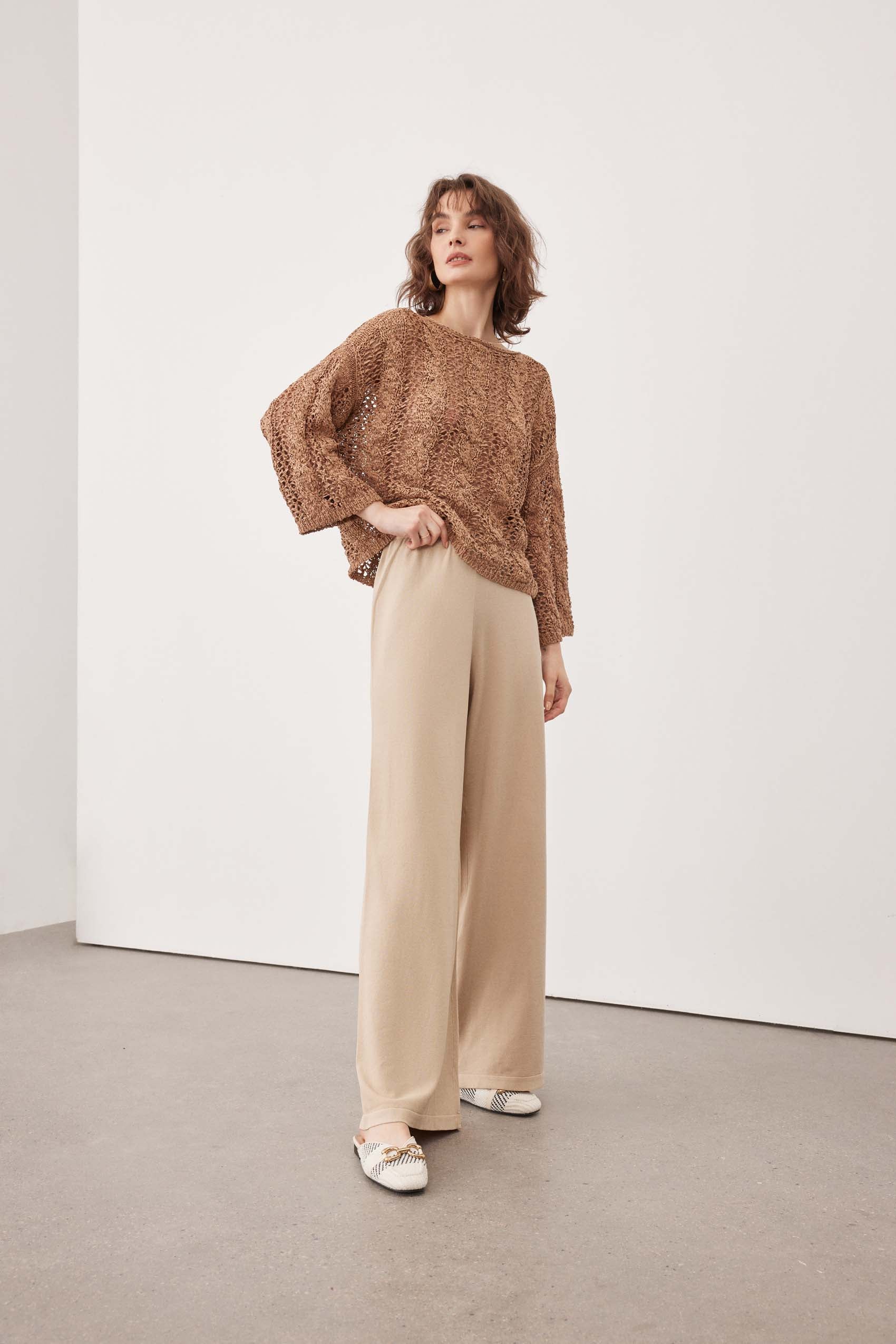 Wide leg pull on trousers
