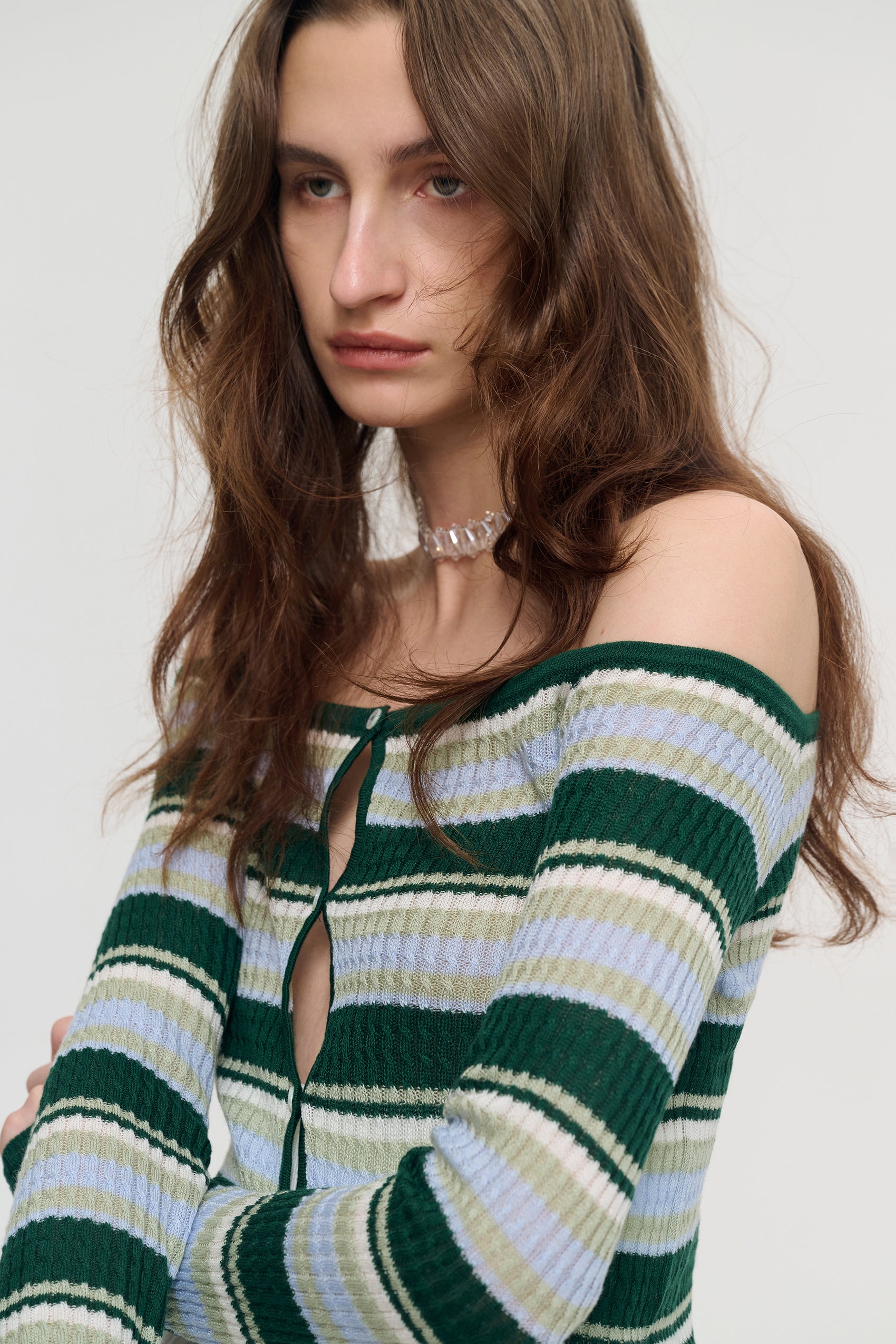 Off-shoulder striped sweater