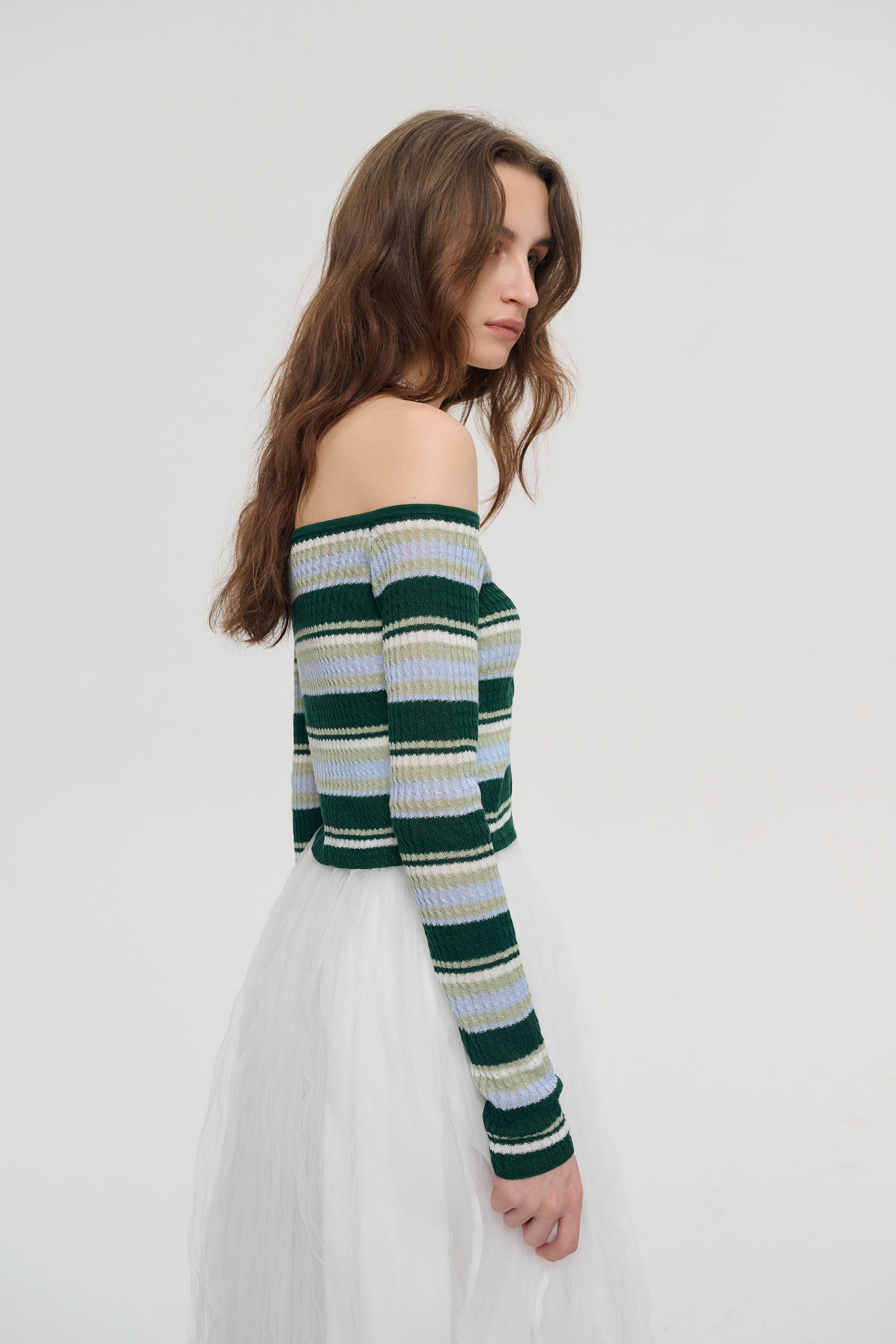 Off-shoulder striped sweater