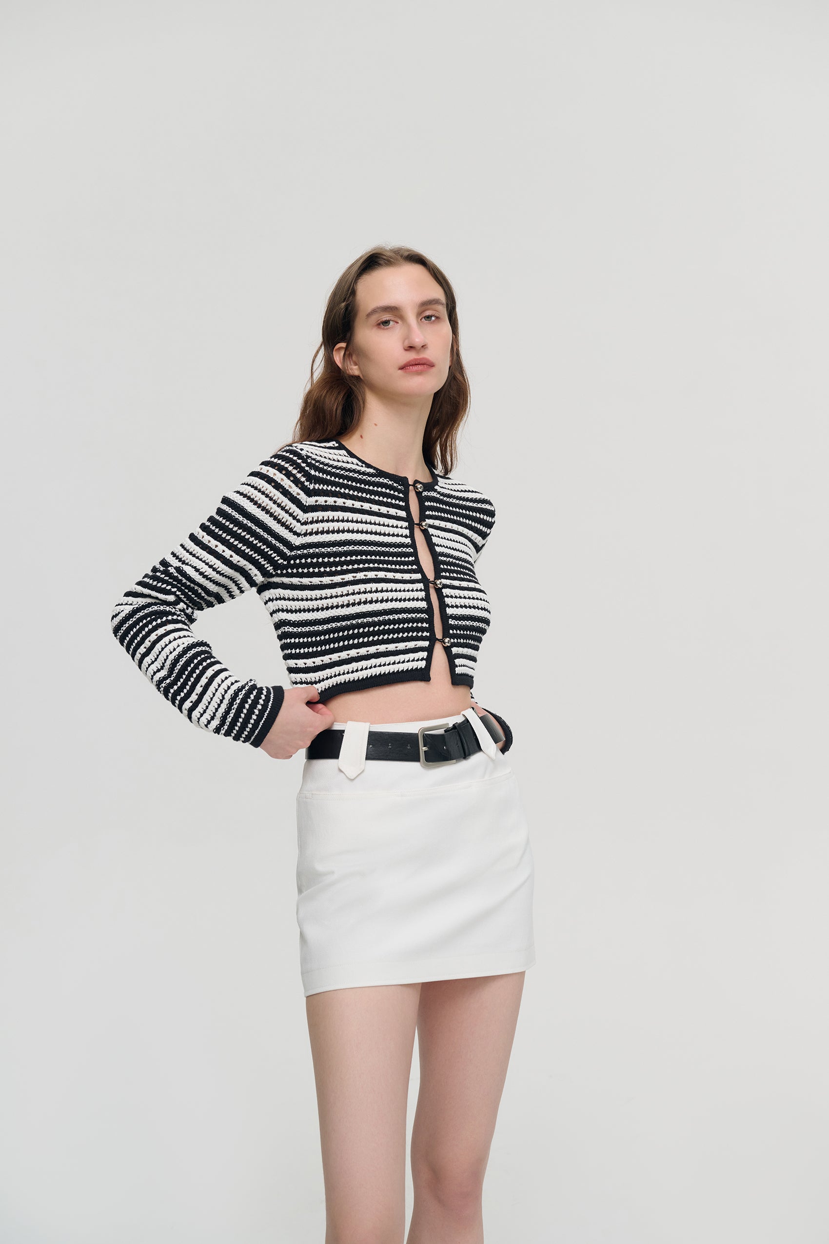 Cropped striped cardigan
