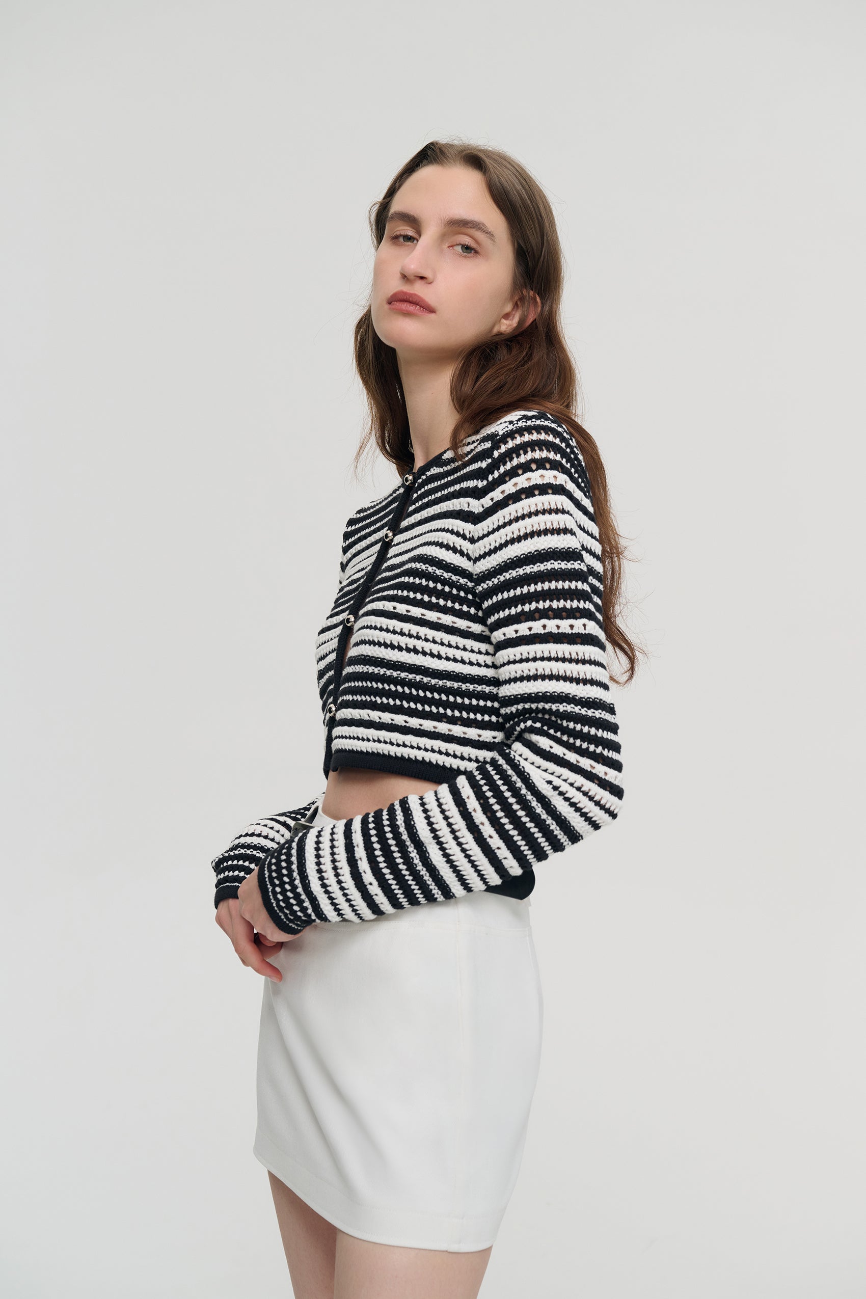 Cropped striped cardigan