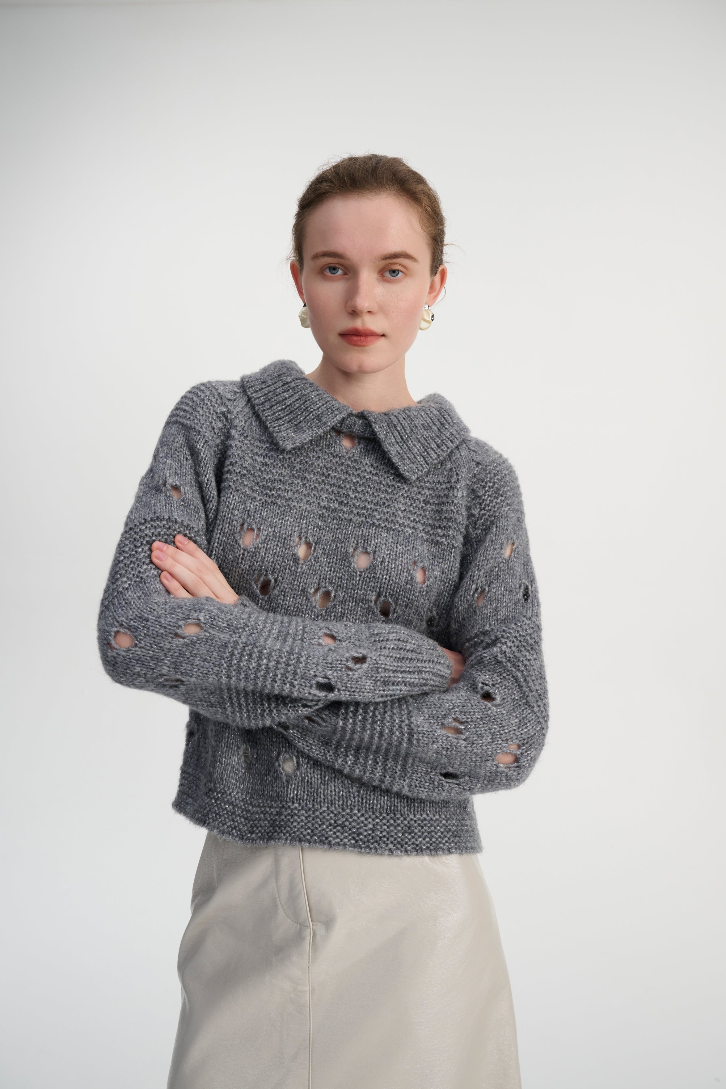 Collared open knit sweater