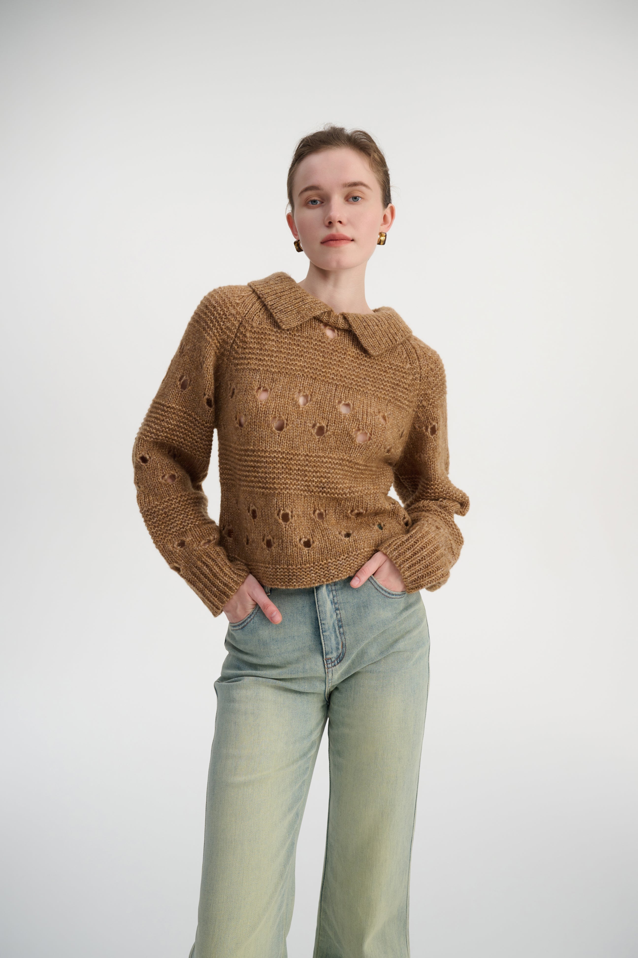 Collared open knit sweater