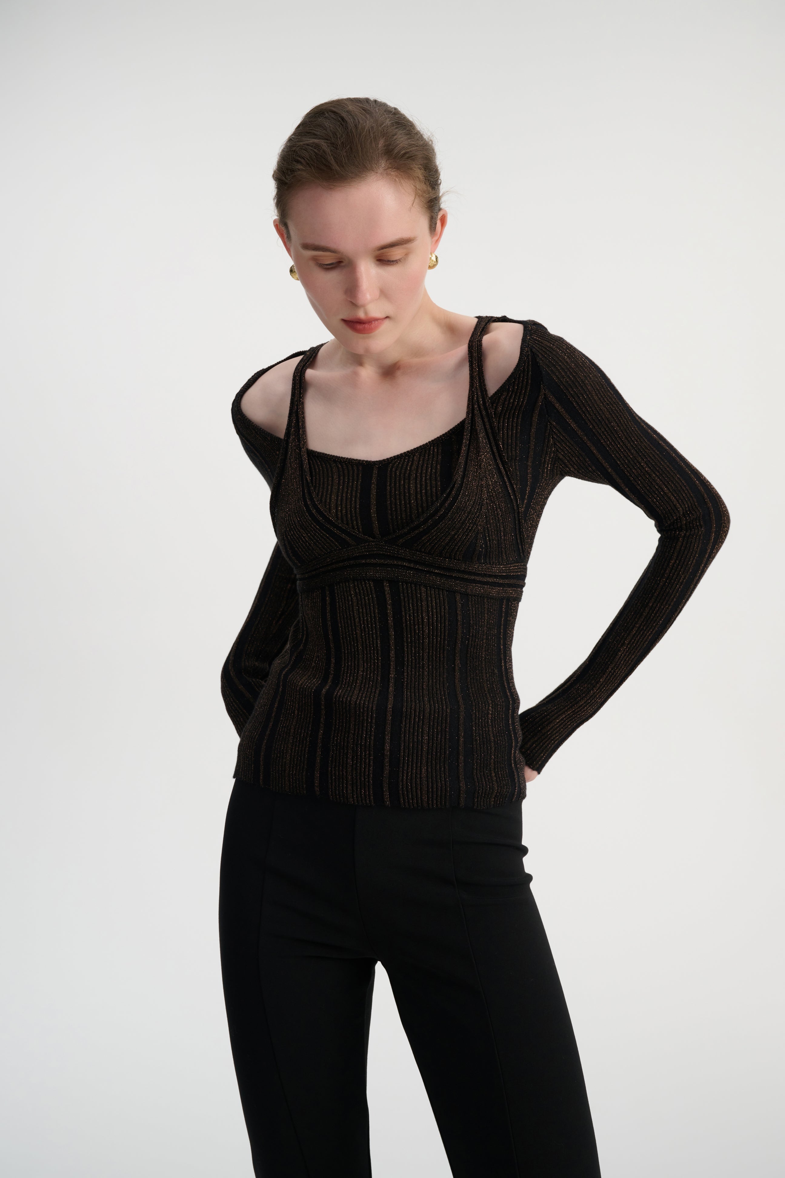 Bra-layered knit top