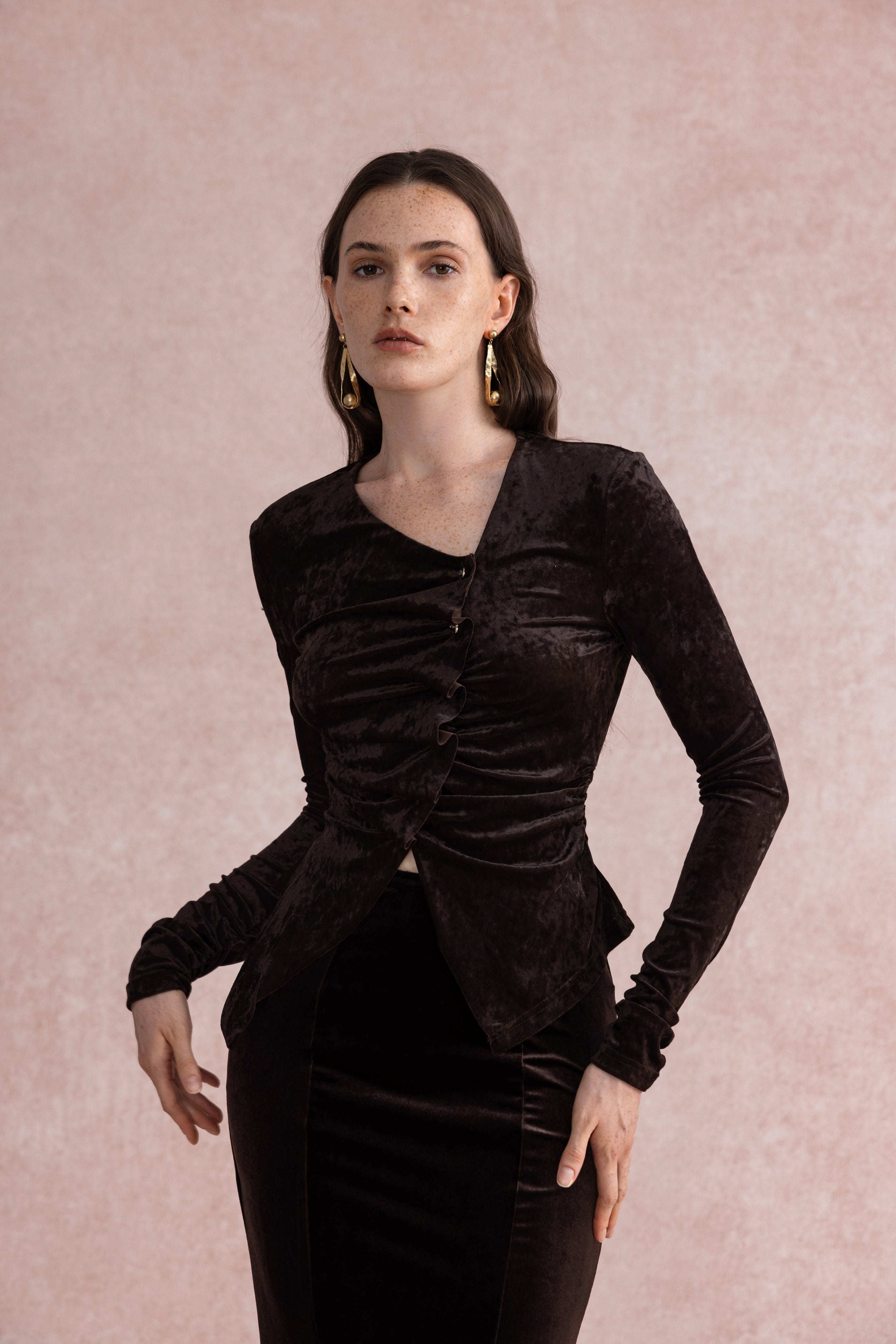 Asymmetrical velvet top