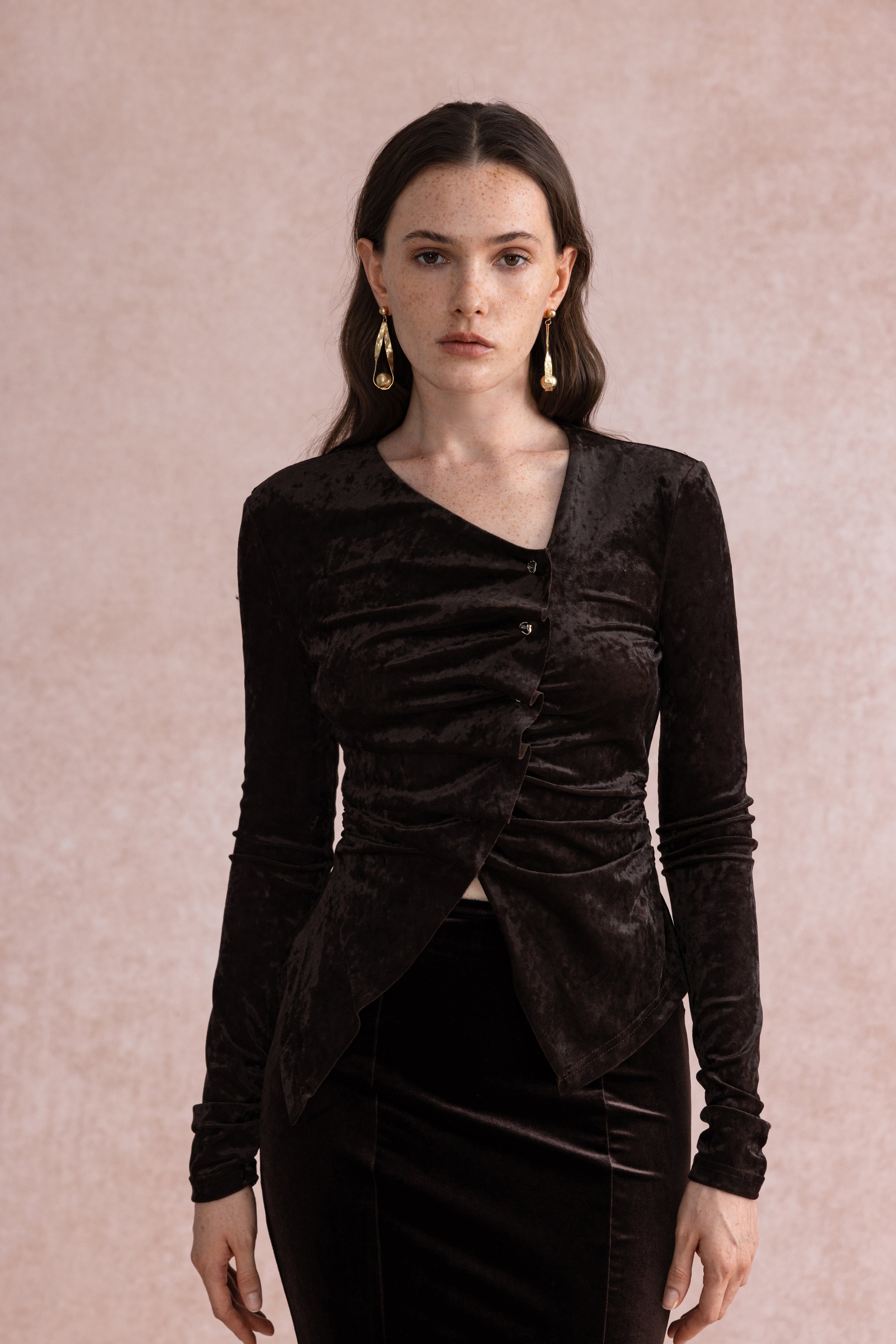 Asymmetrical velvet top
