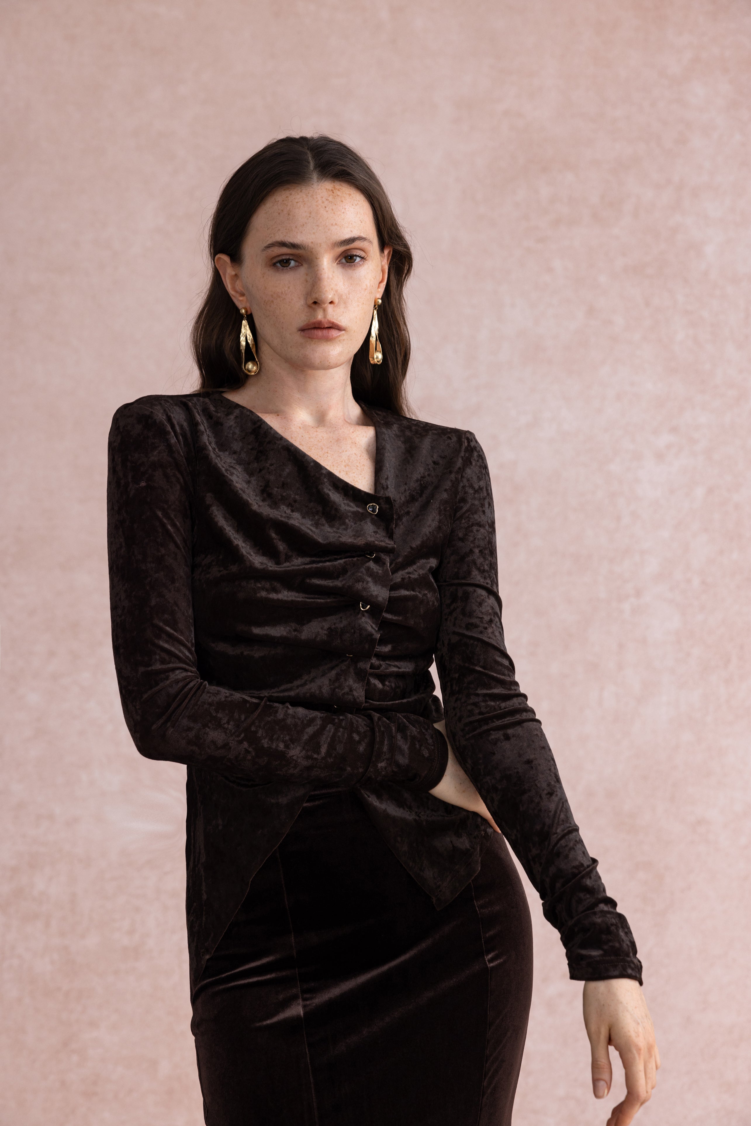 Asymmetrical velvet top