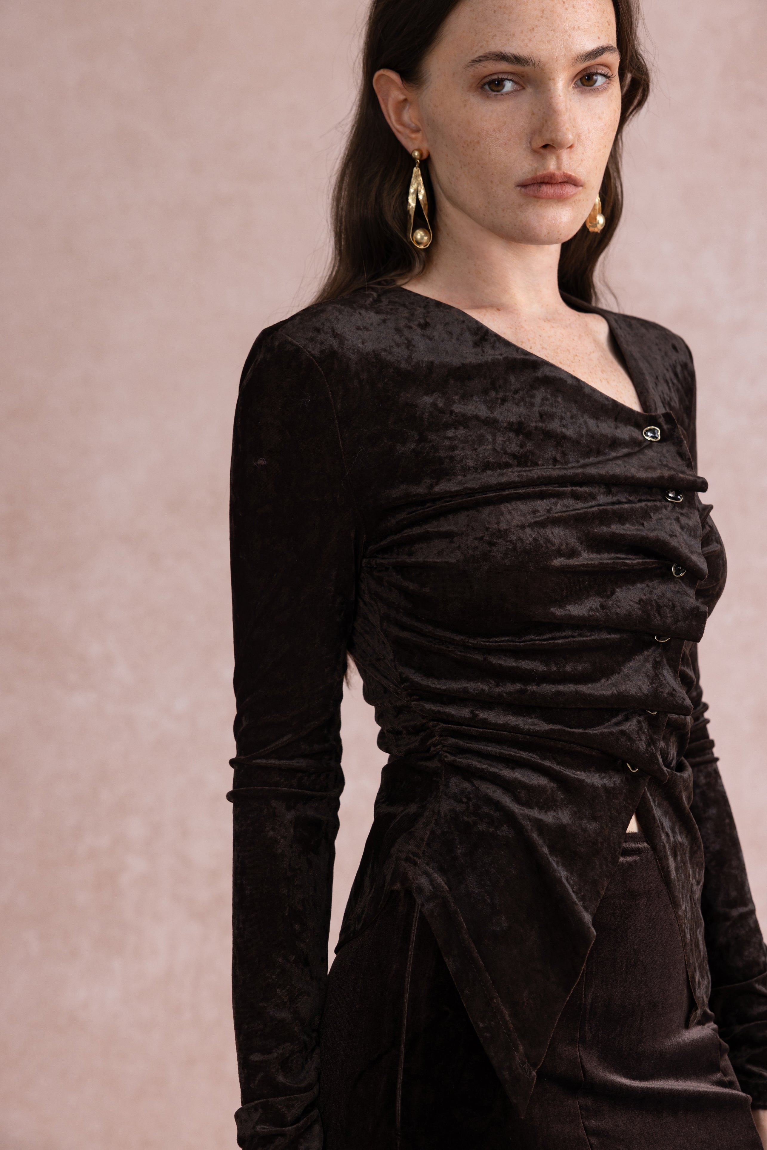 Asymmetrical velvet top