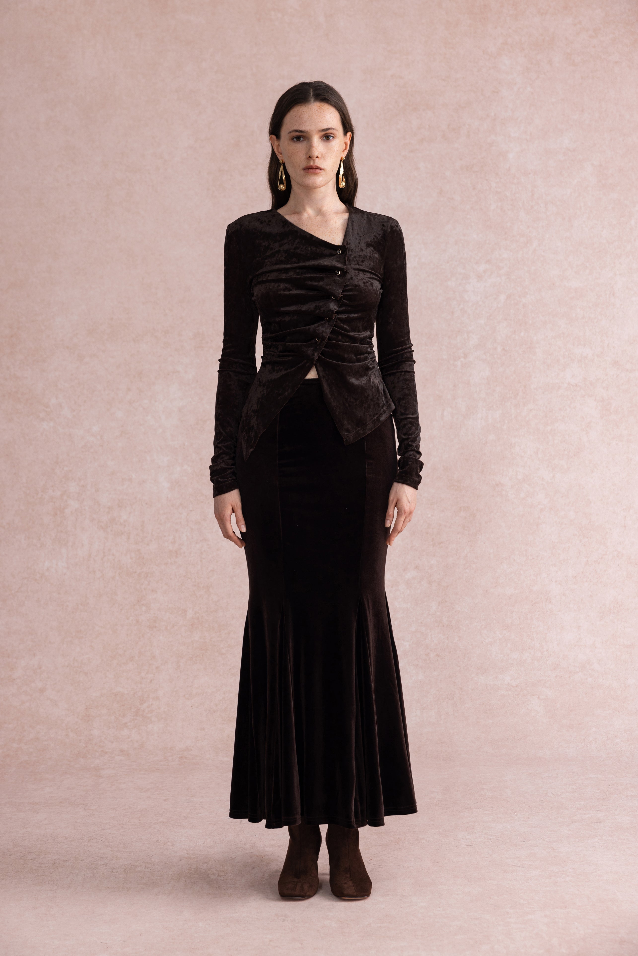 Asymmetrical velvet top