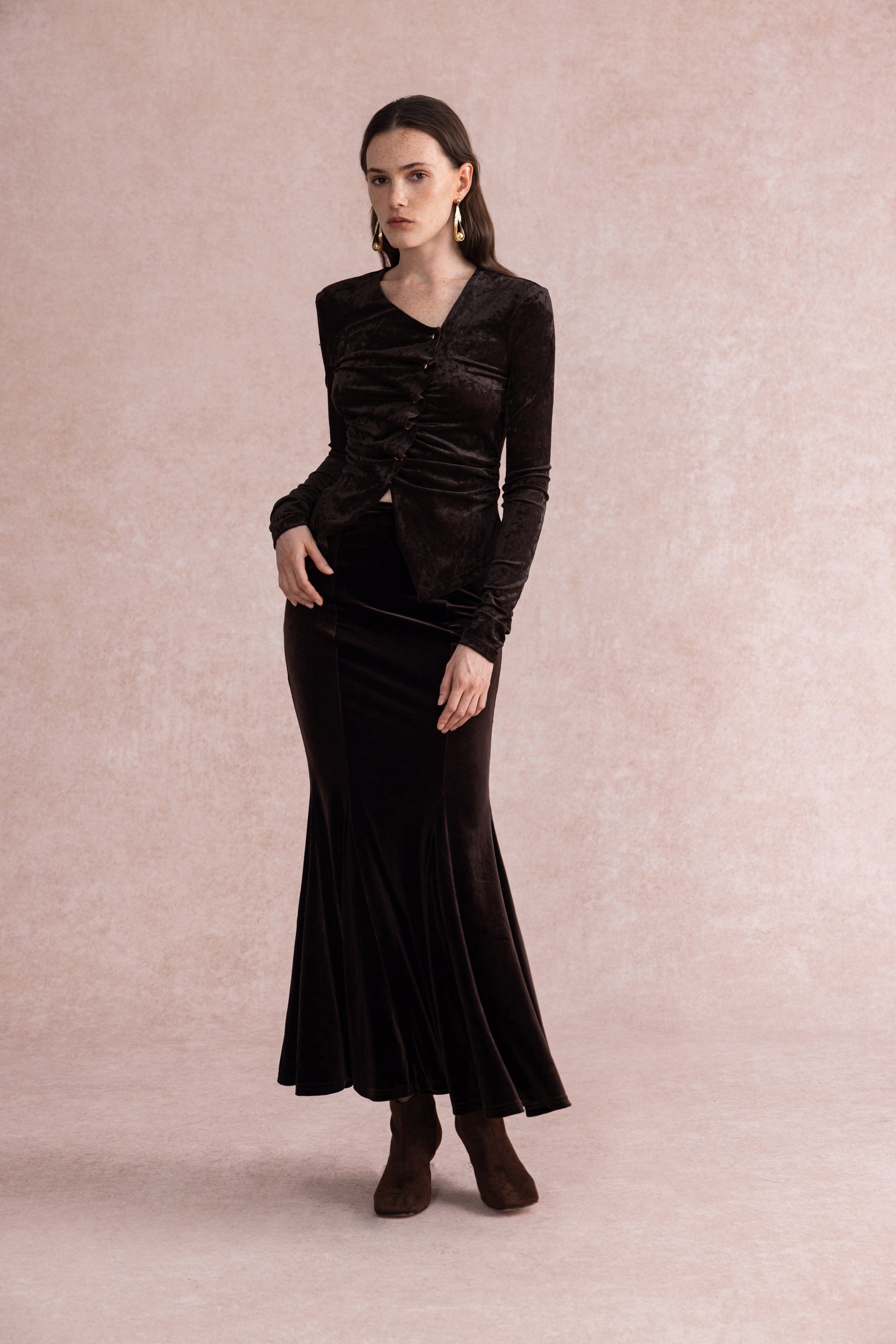 Asymmetrical velvet top