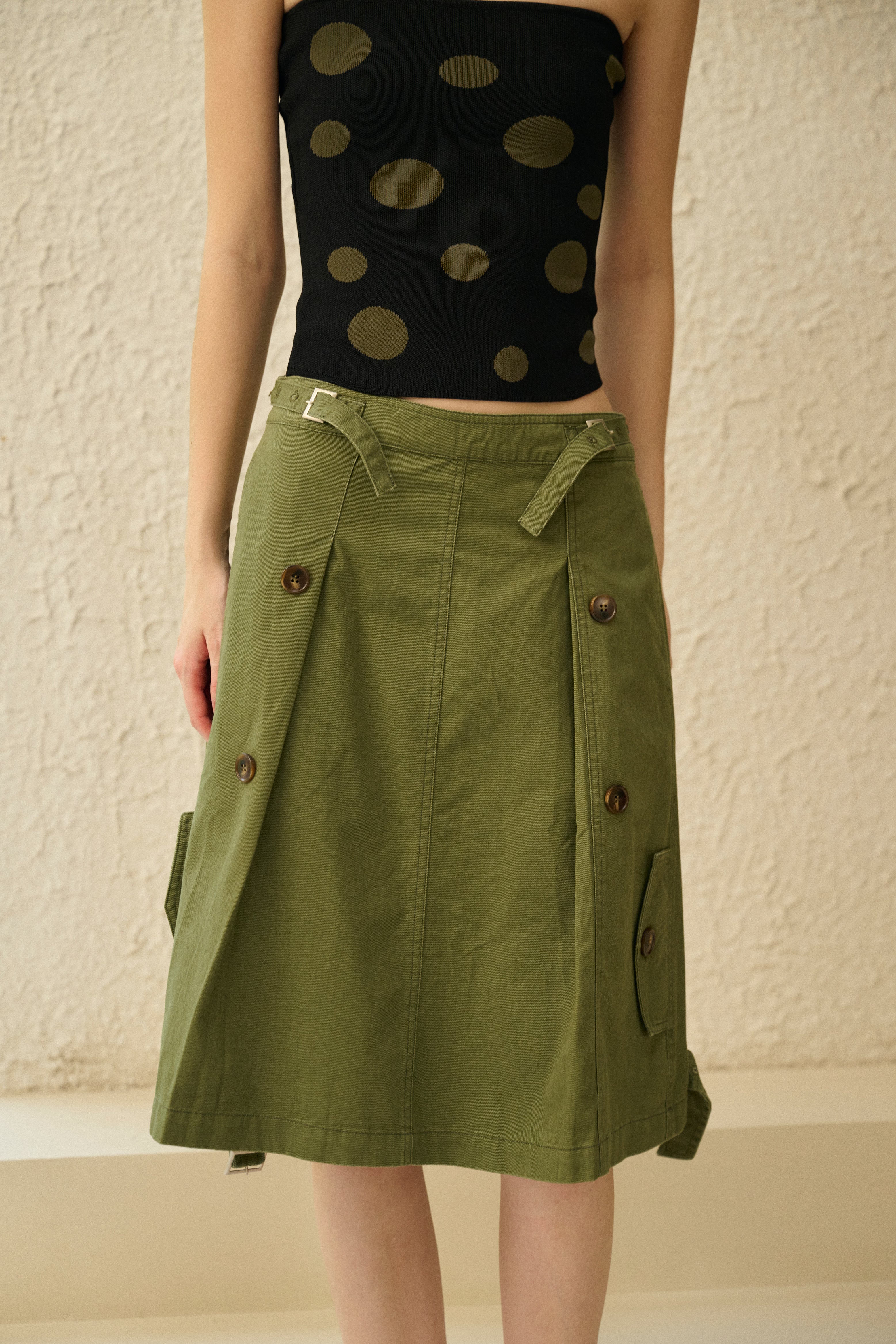 Buttoned cotton midi skirt