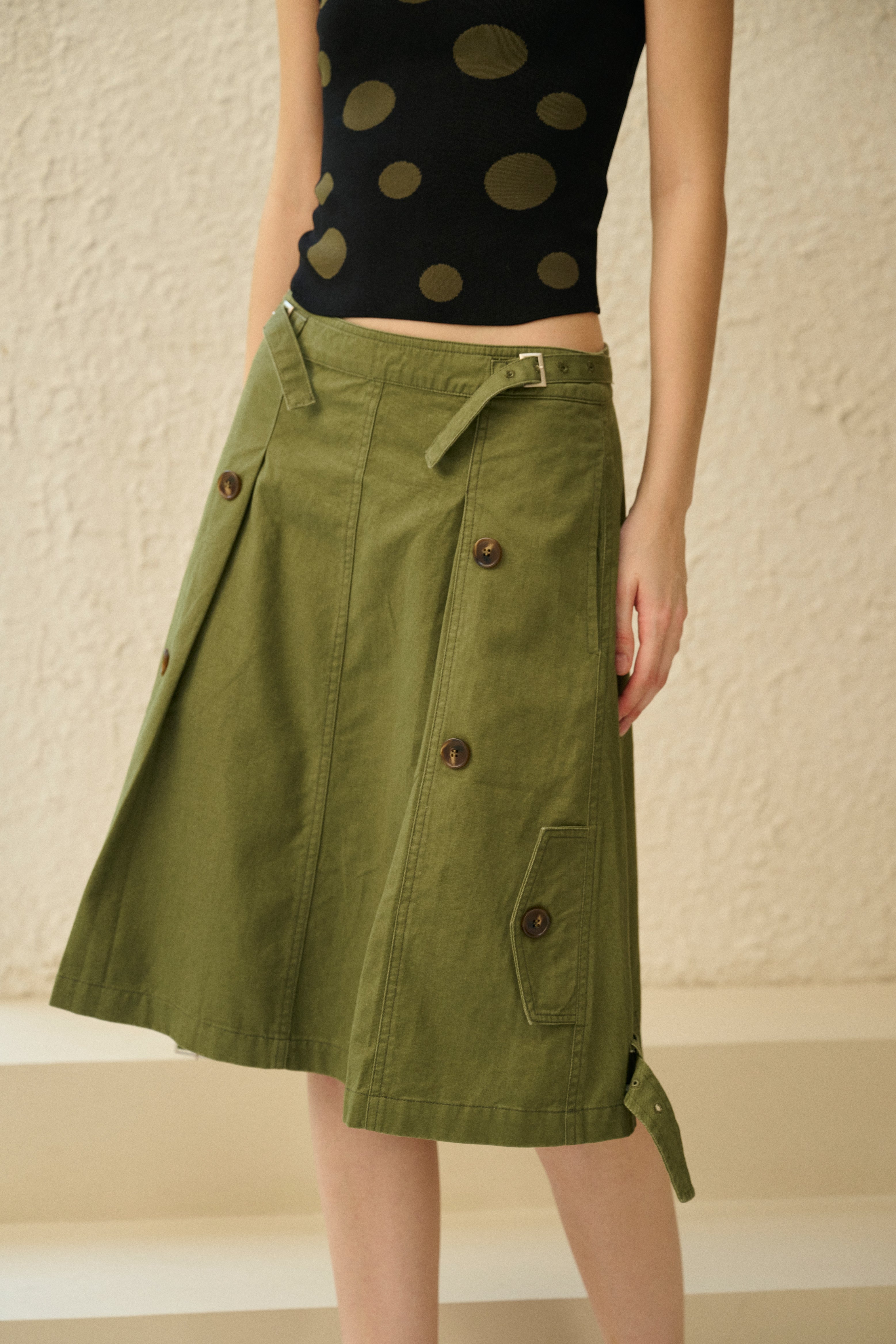 Buttoned cotton midi skirt
