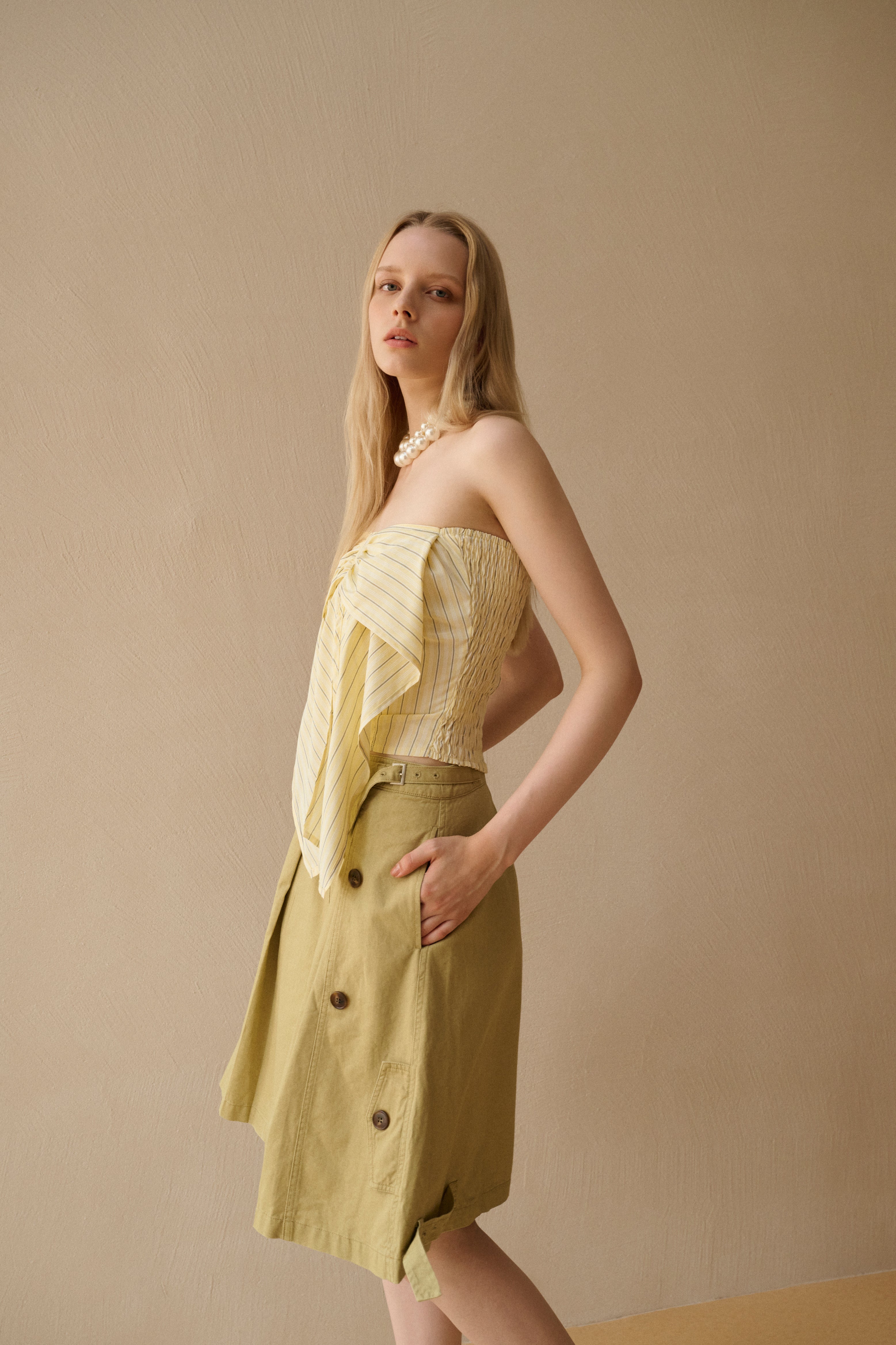 Buttoned cotton midi skirt