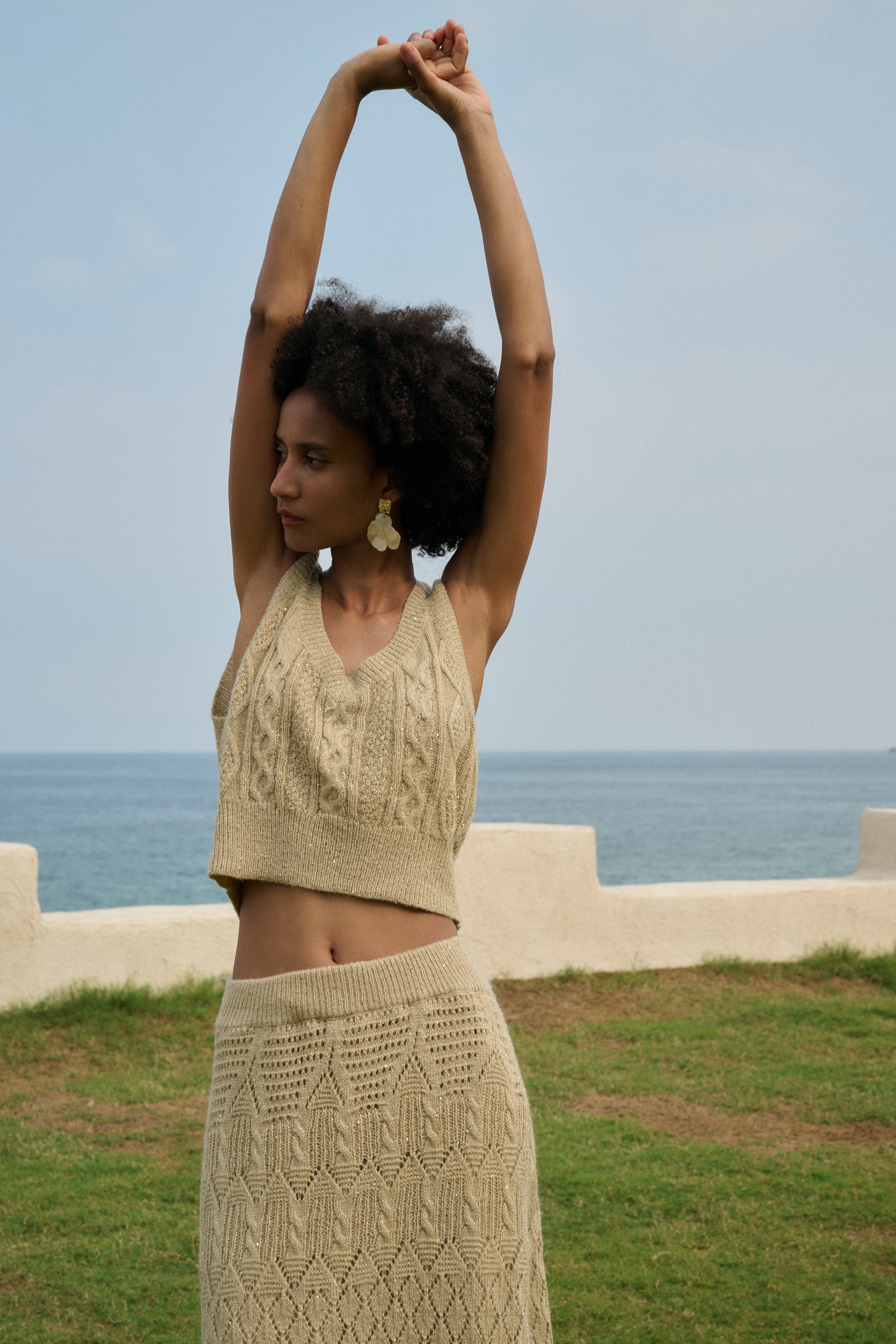 Cable knit vest & maxi skirt