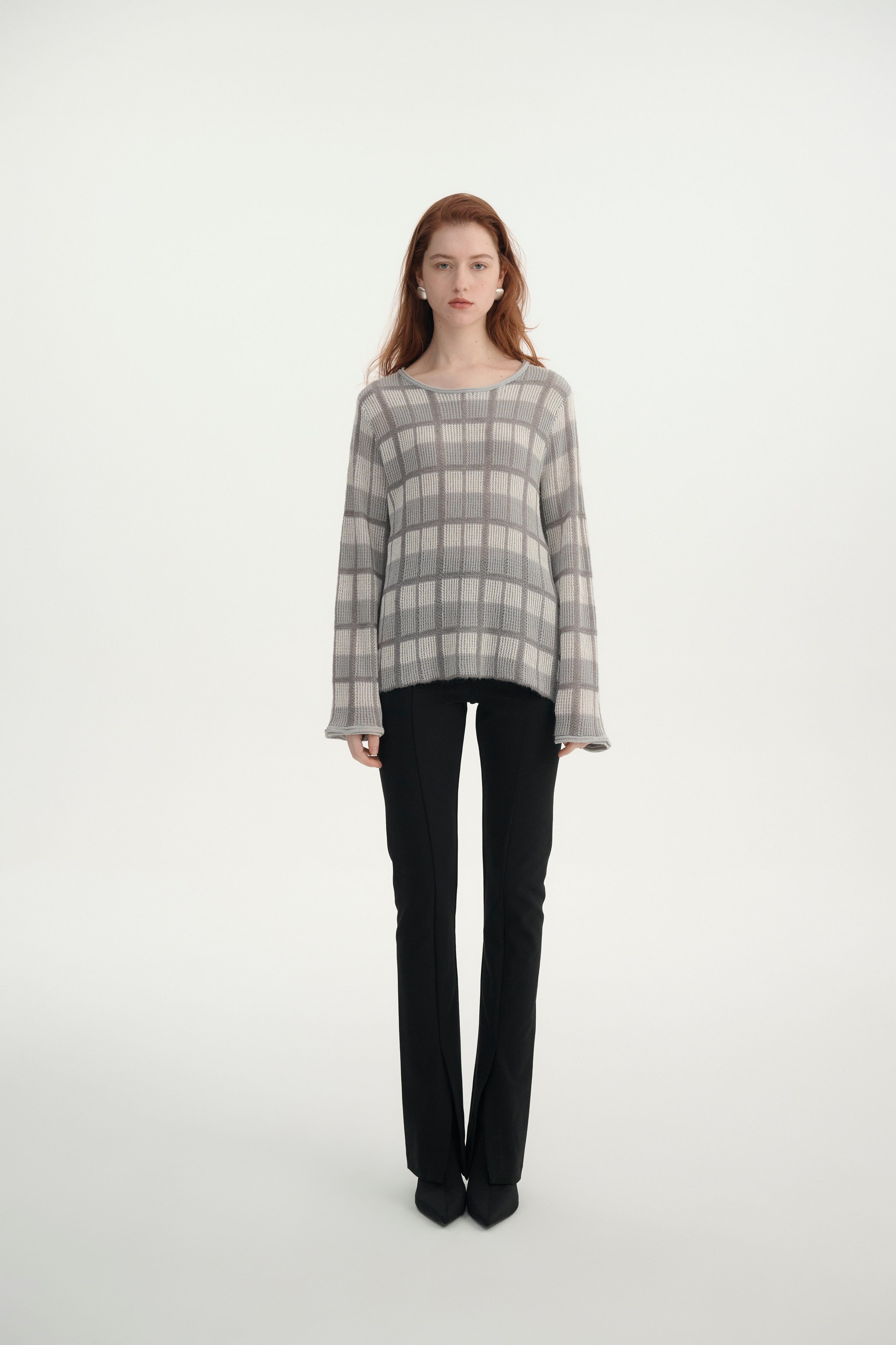 Checkered bell sleeve sweater