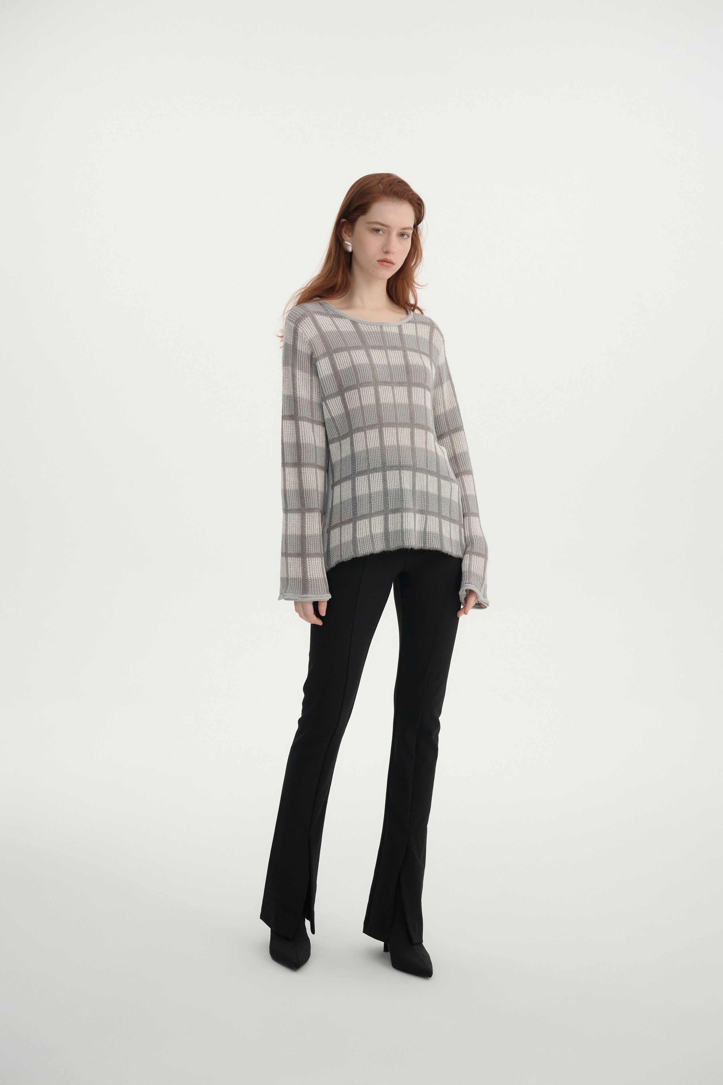 Checkered bell sleeve sweater