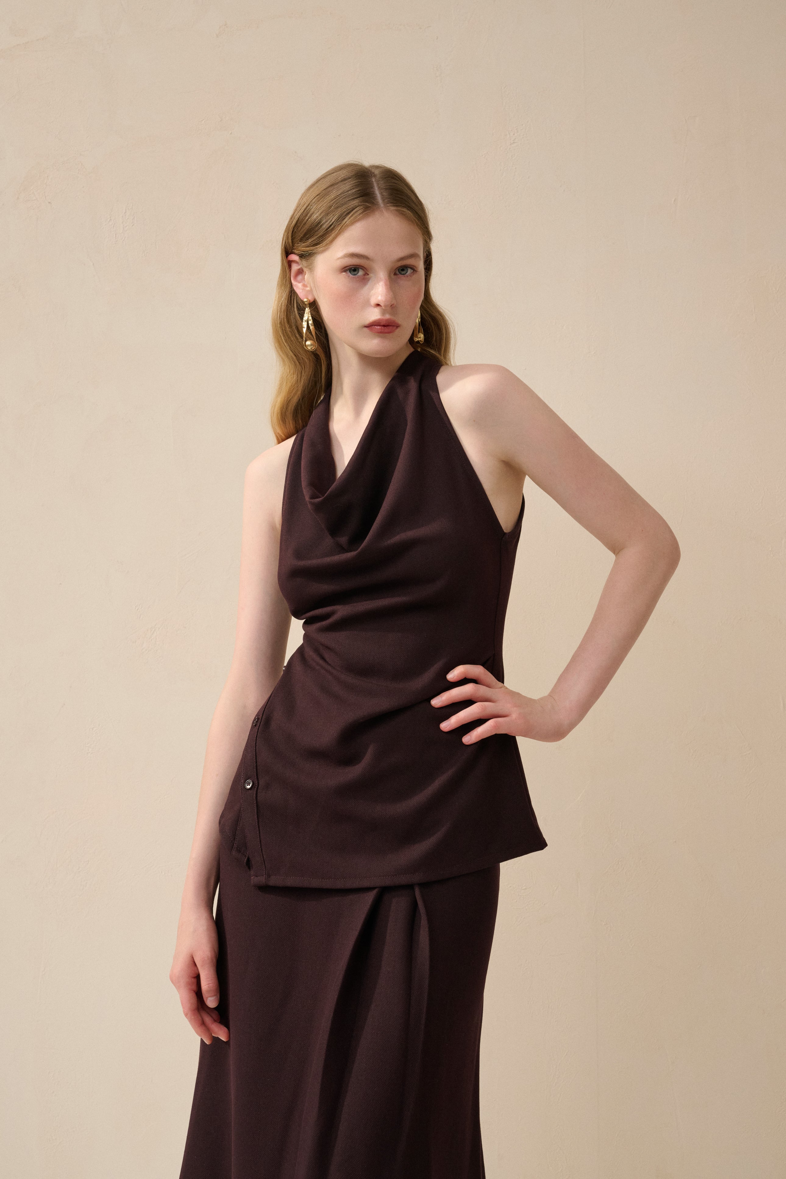 Cowl neck top & maxi skirt