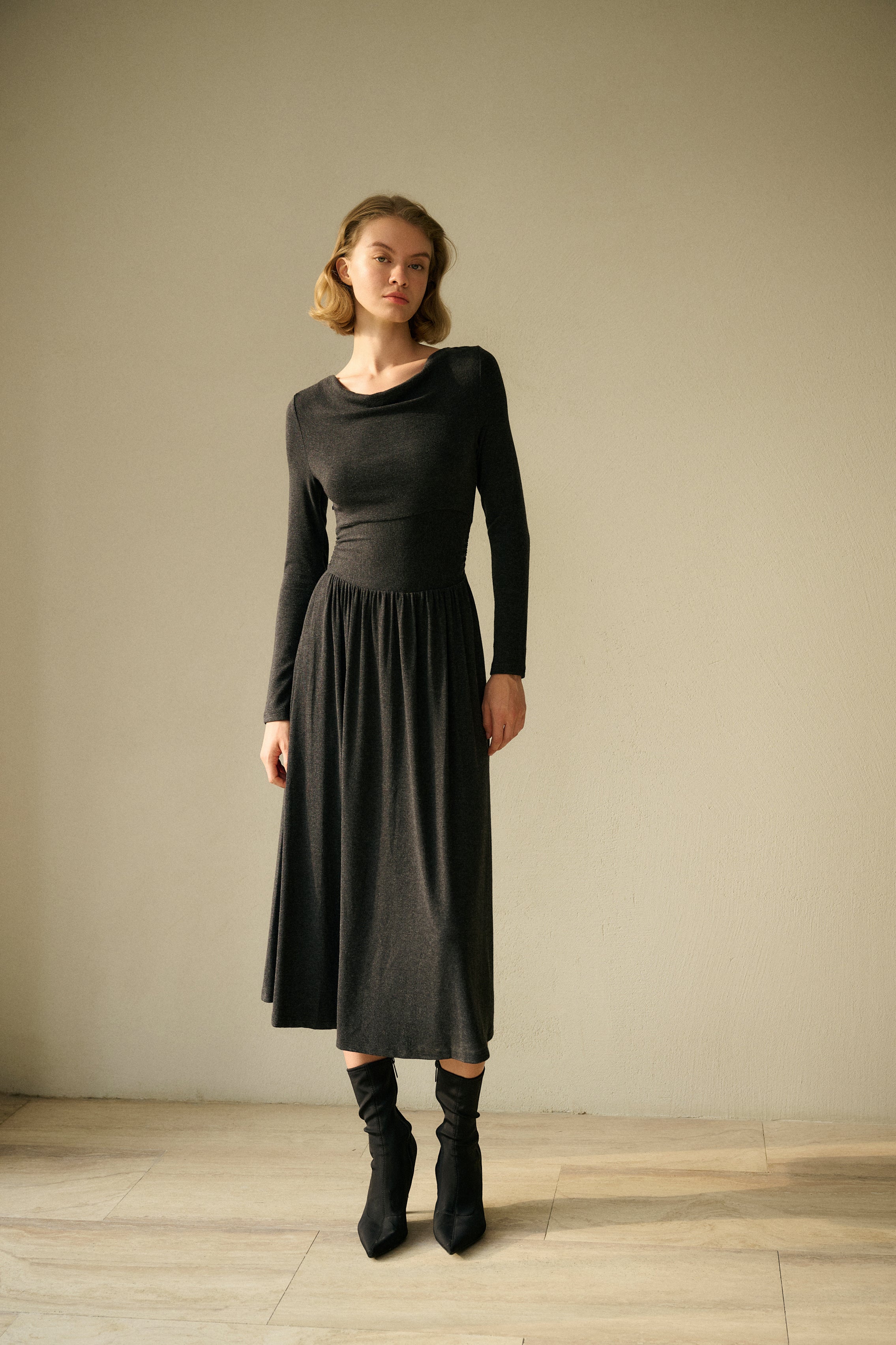 Cowl neck midi dress