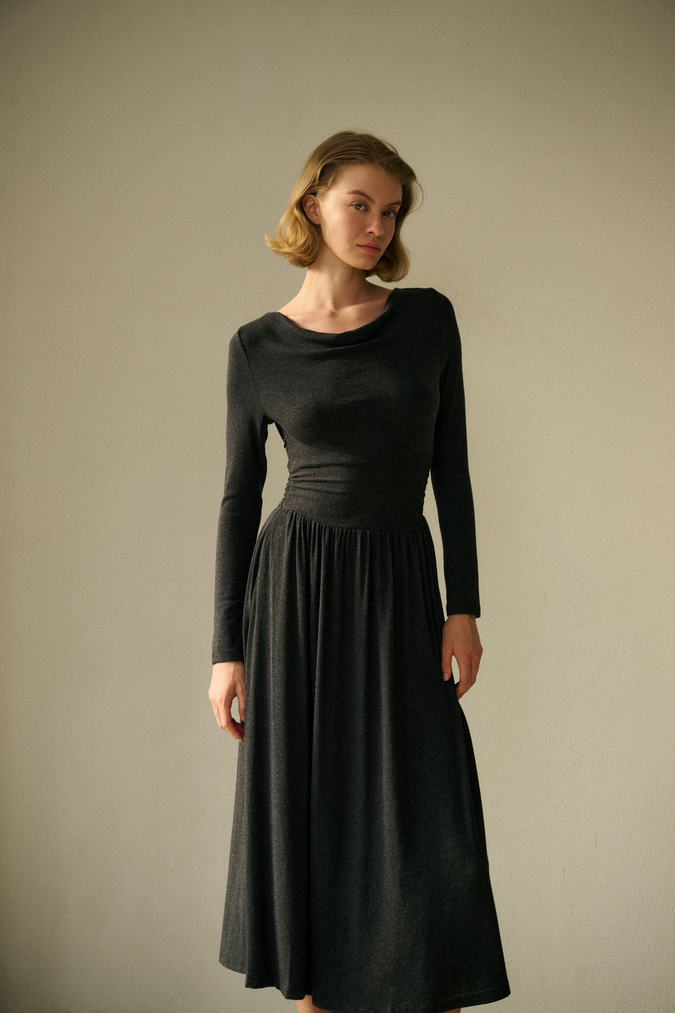 Cowl neck midi dress