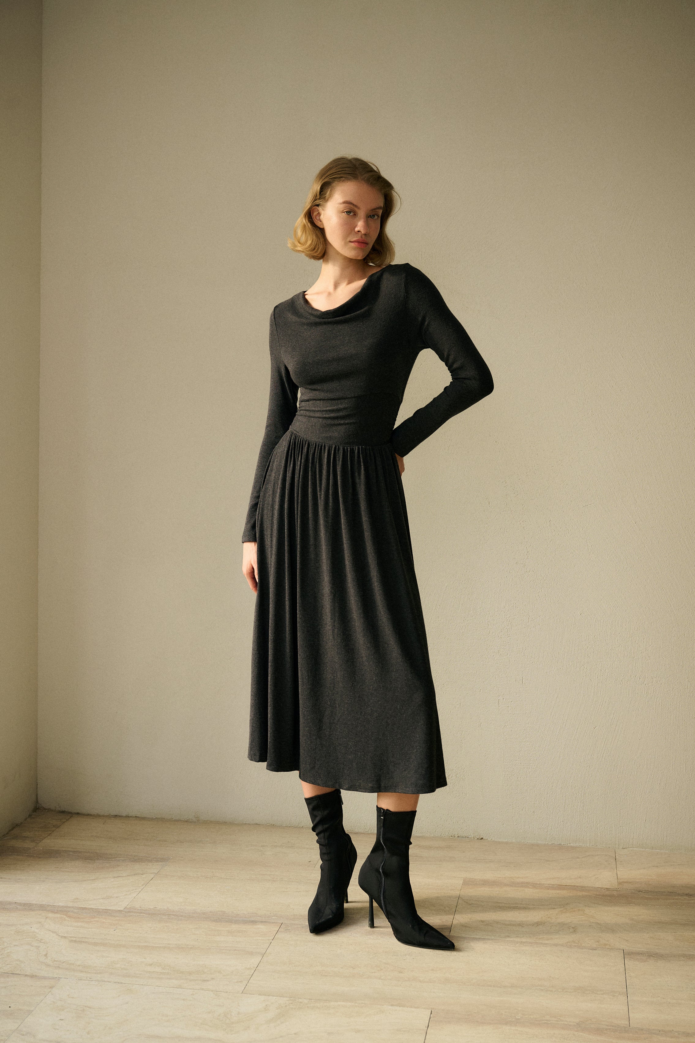 Cowl neck midi dress