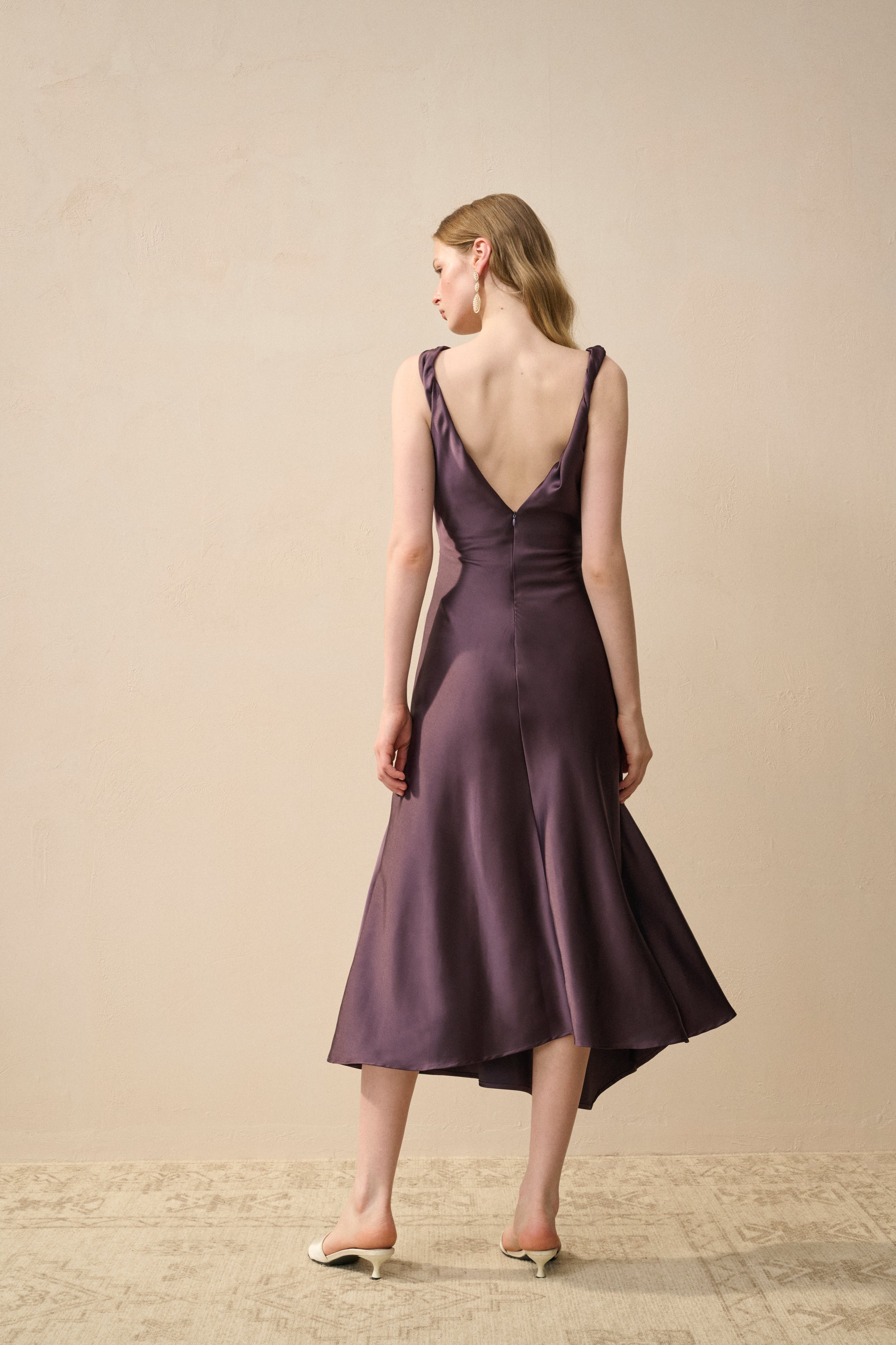 Cowl neck satin midi dress