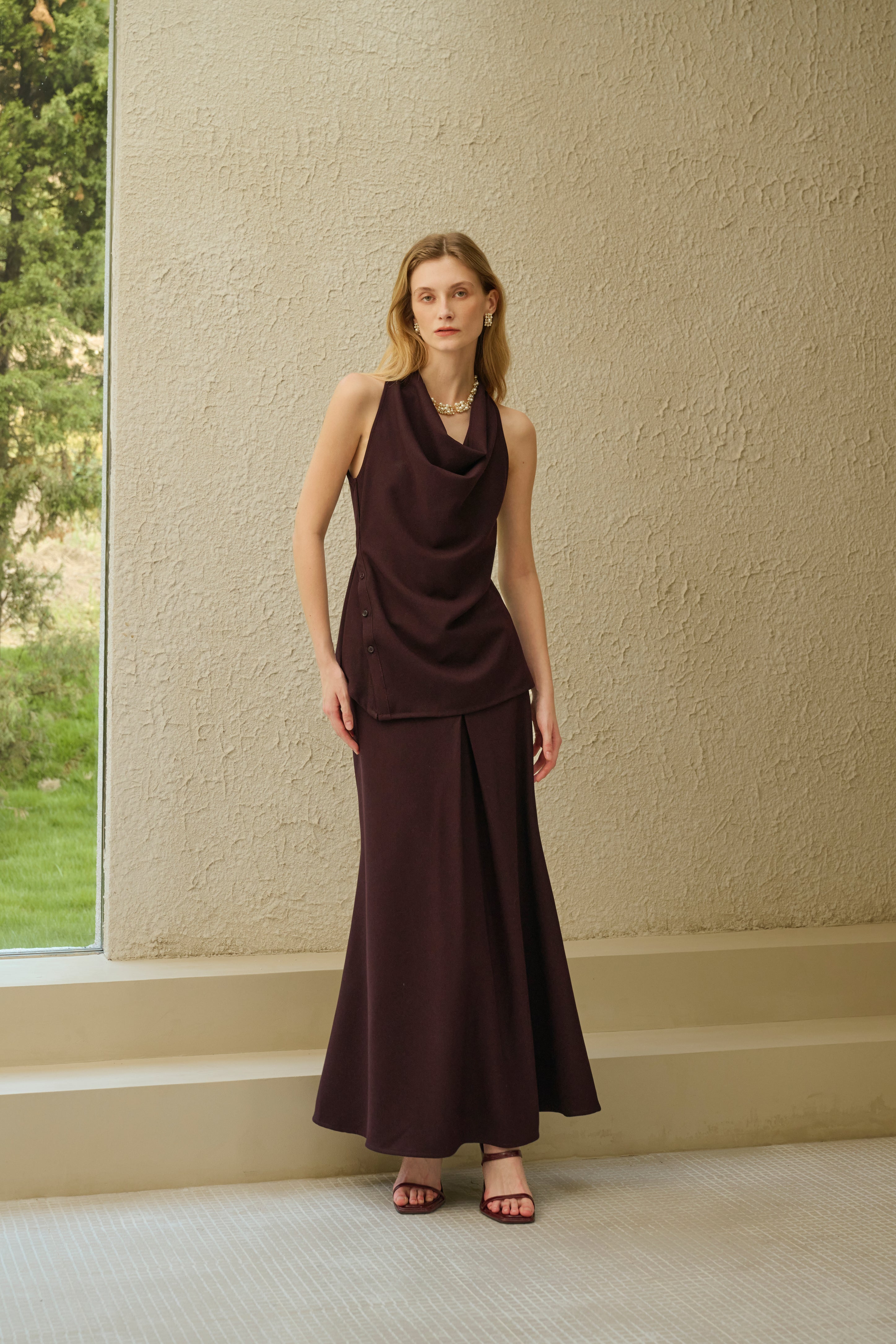 Cowl neck top & maxi skirt