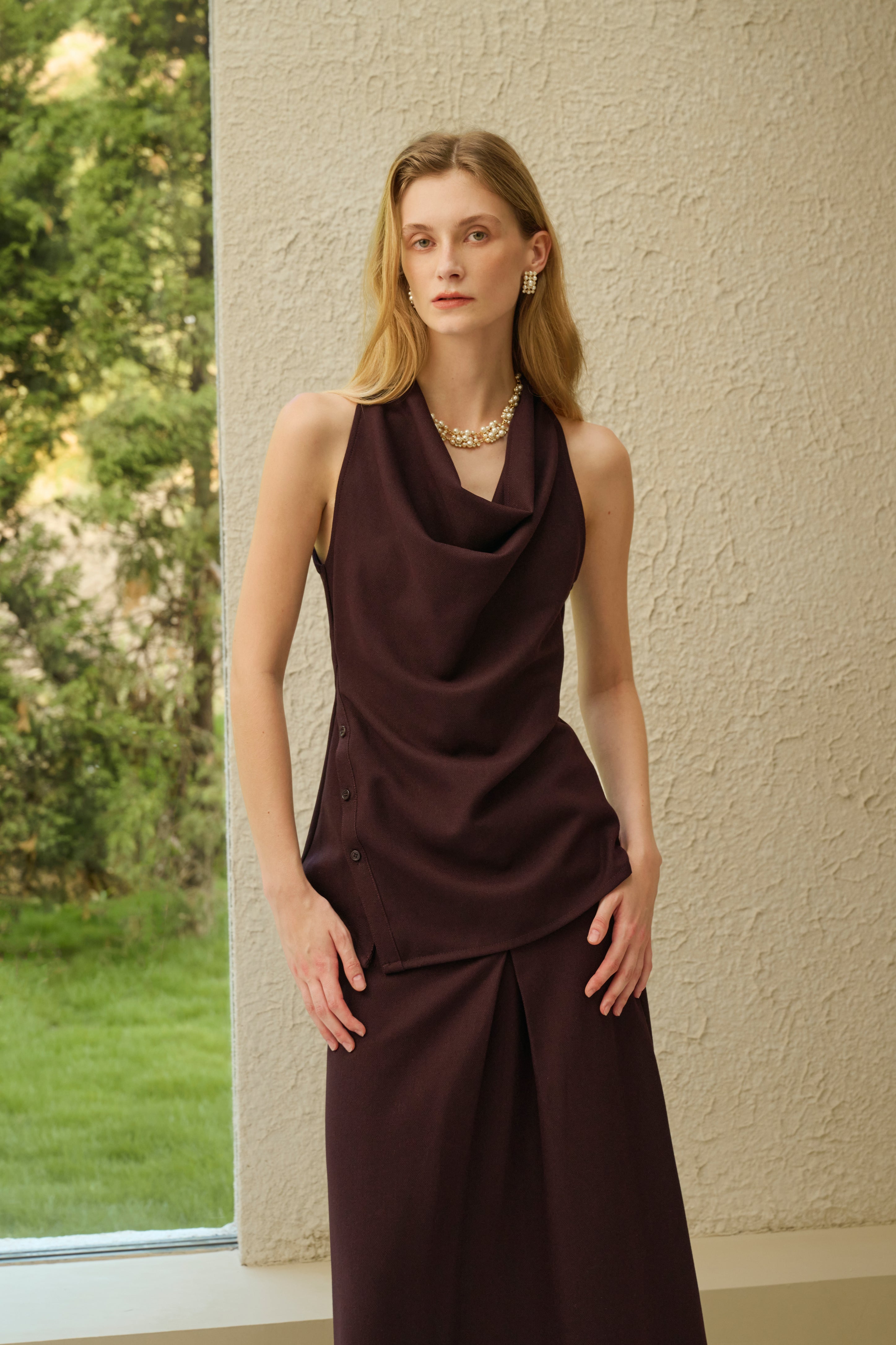 Cowl neck top & maxi skirt
