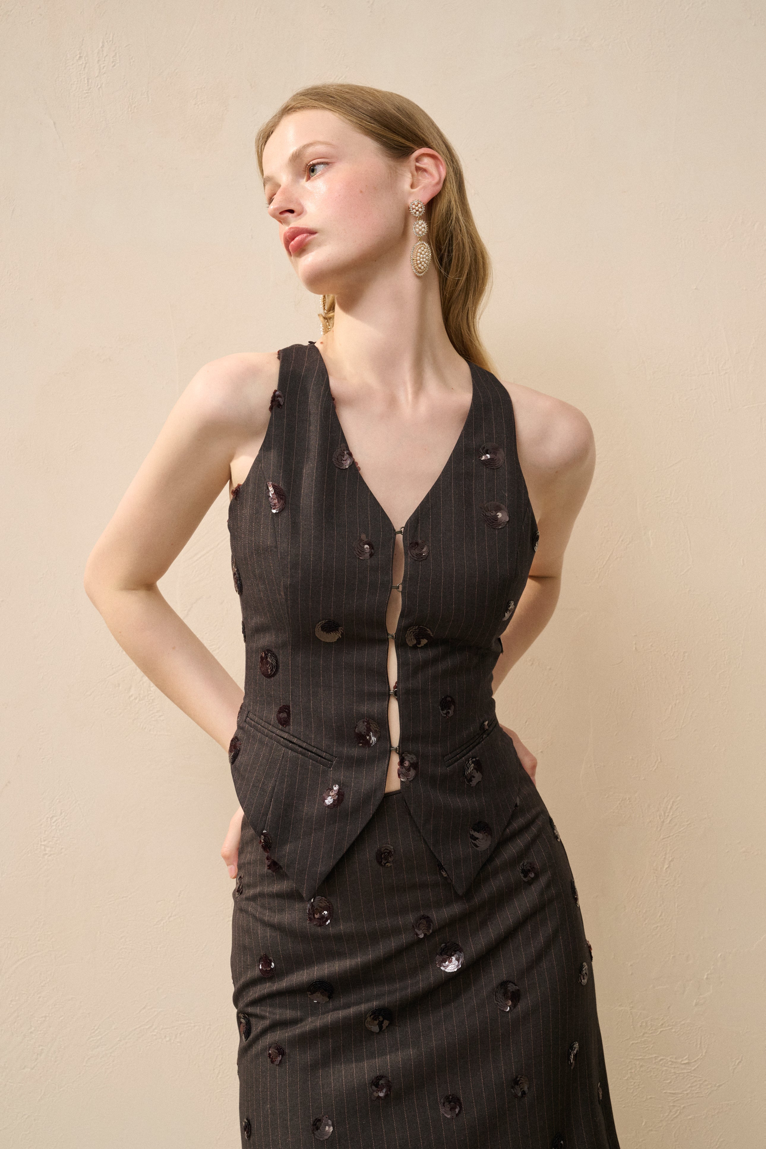 Cross back striped top & skirt