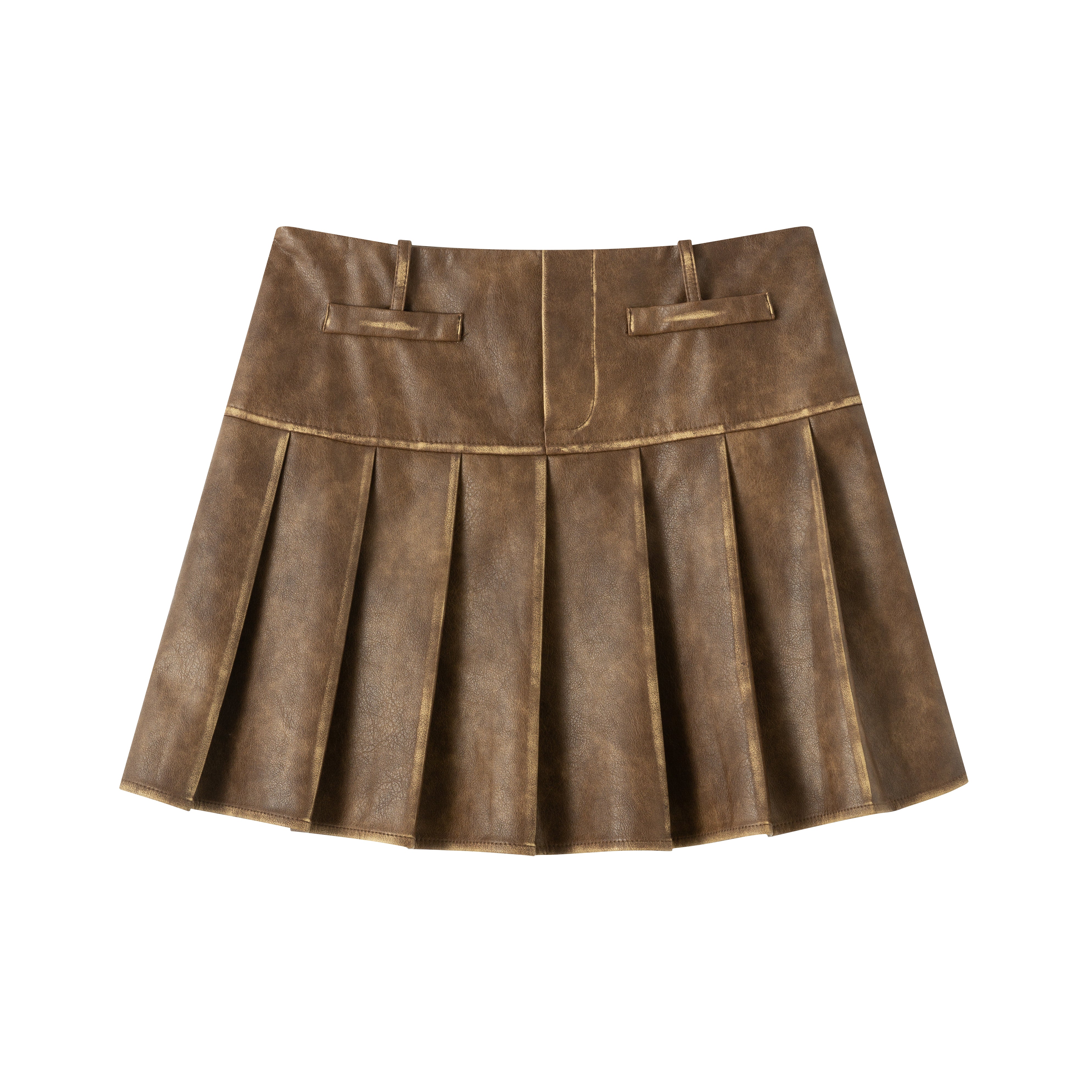 Distressed pleated mini skirt