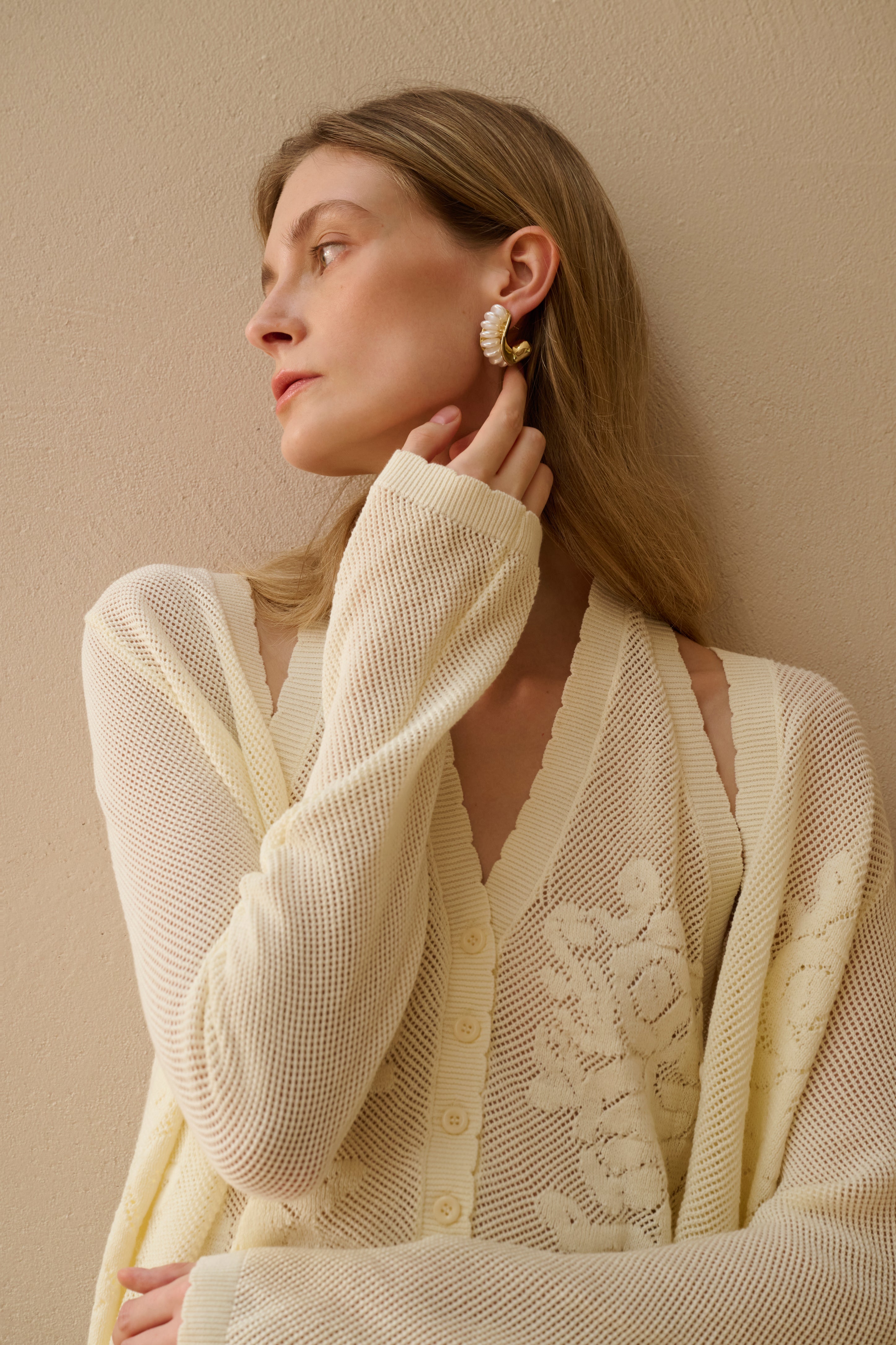 Embroidered openwork knit set