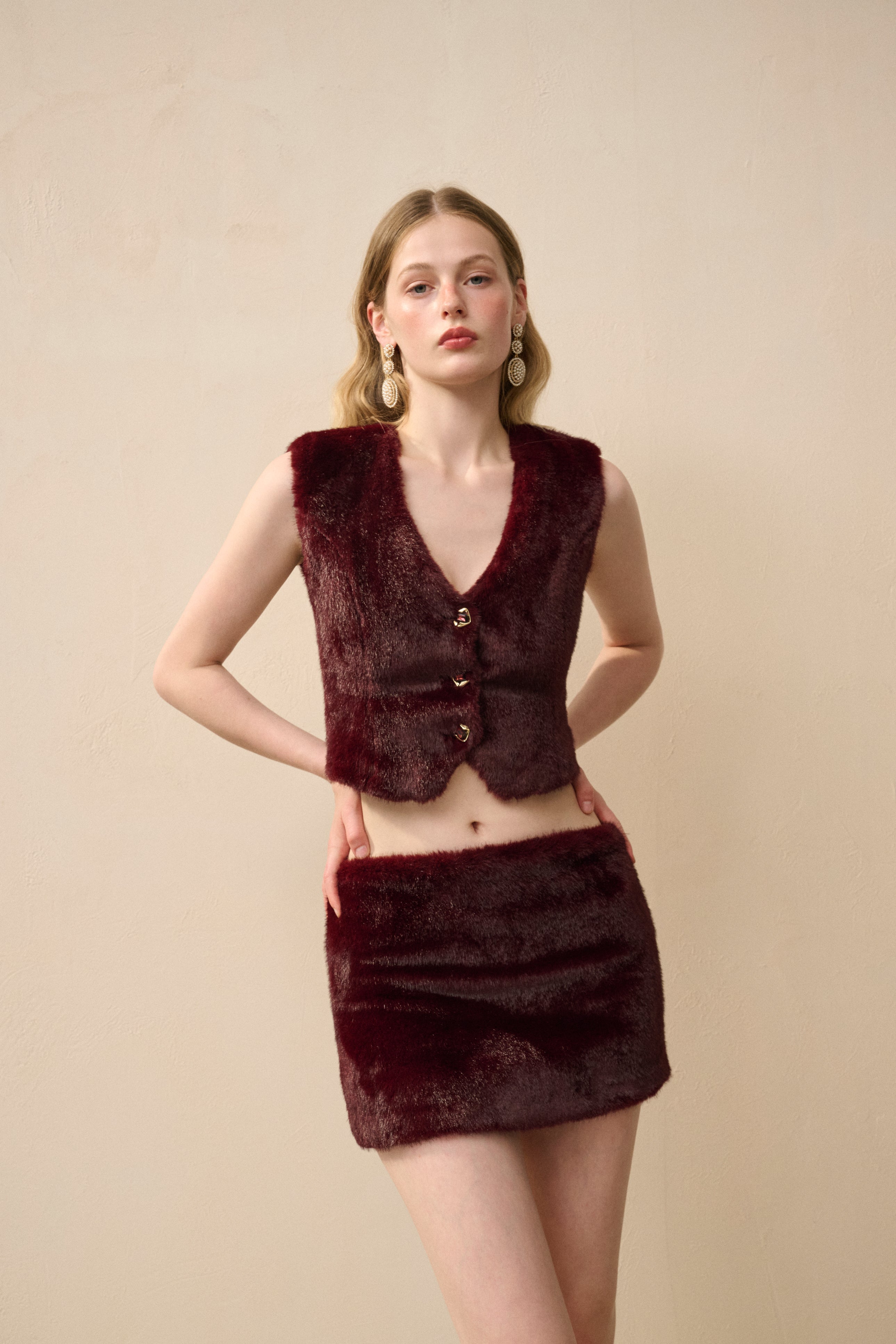 Faux fur slim fit set