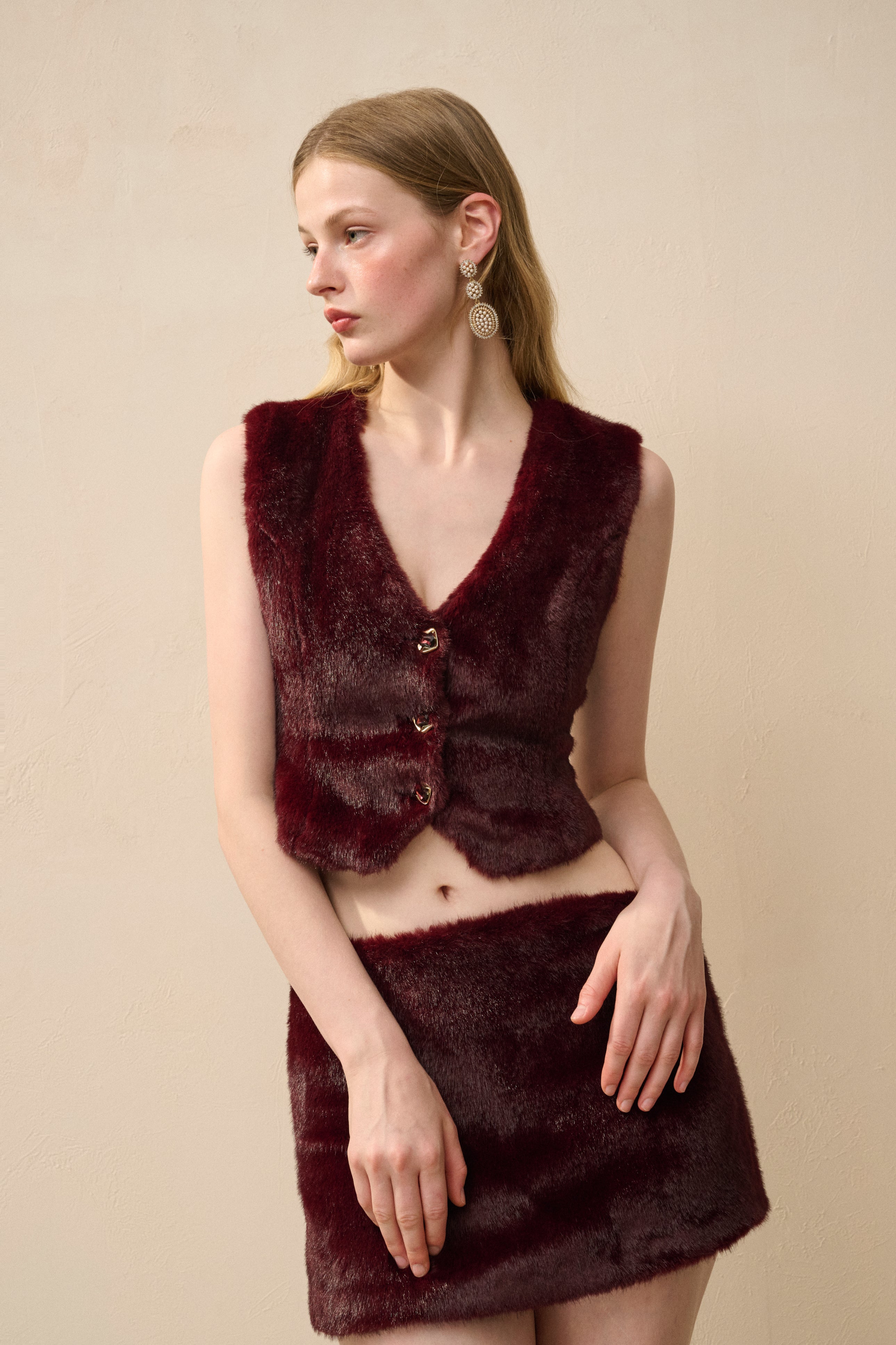 Faux fur slim fit set