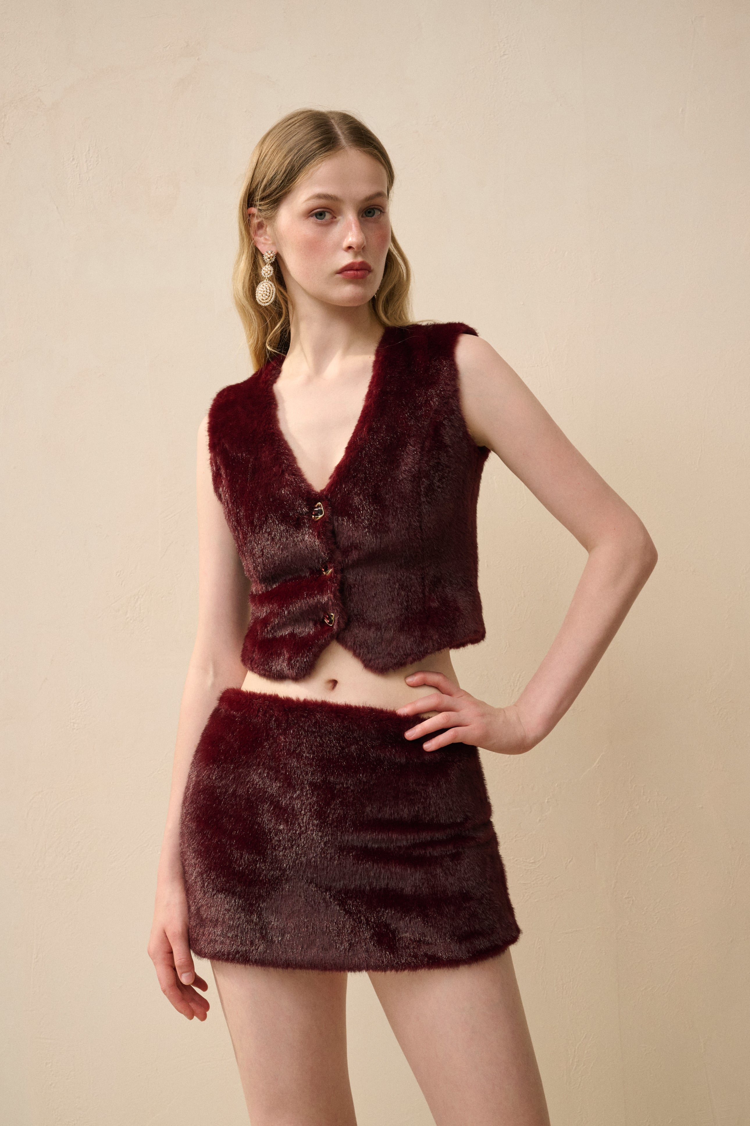 Faux fur slim fit set