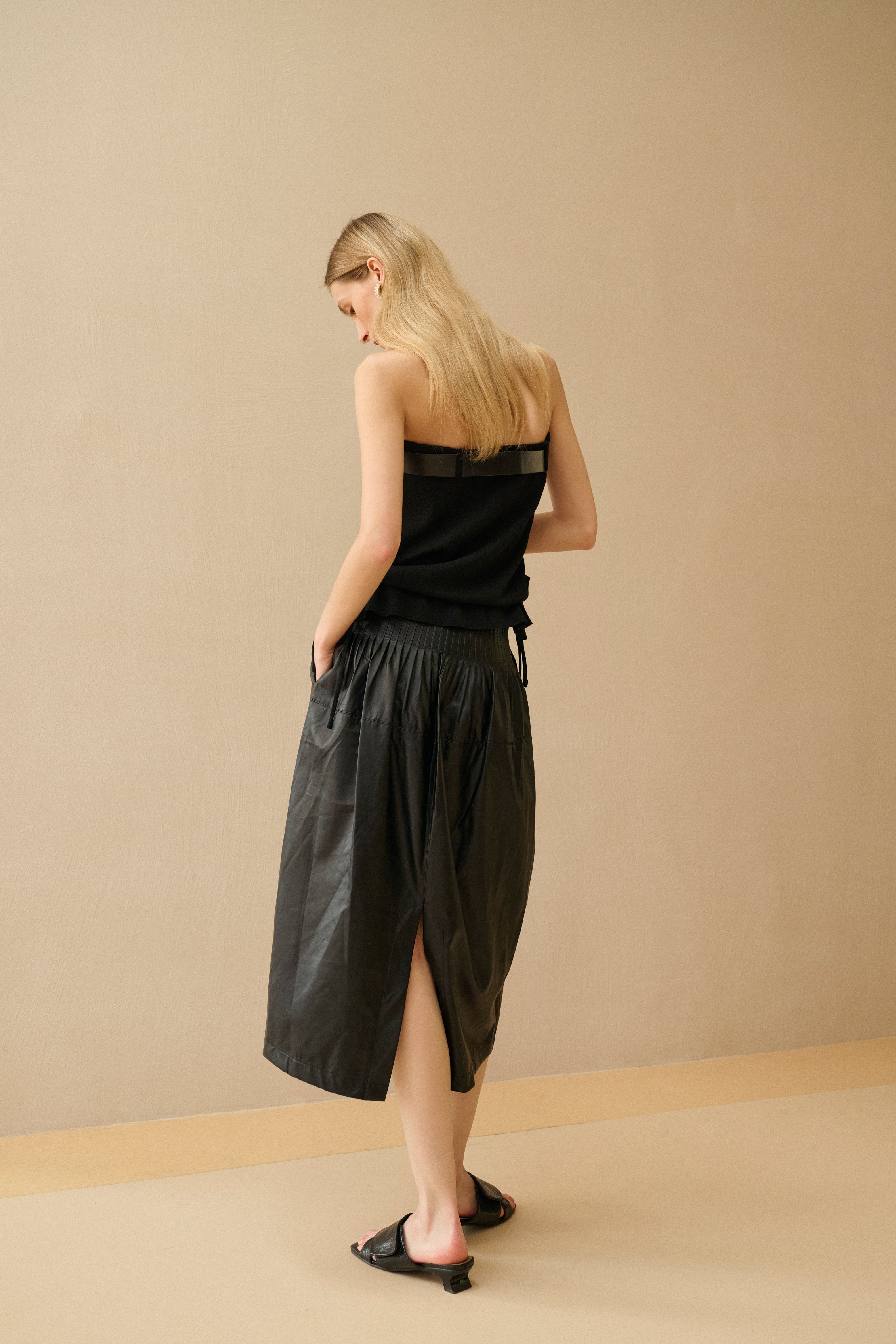 Faux leather midi skirt